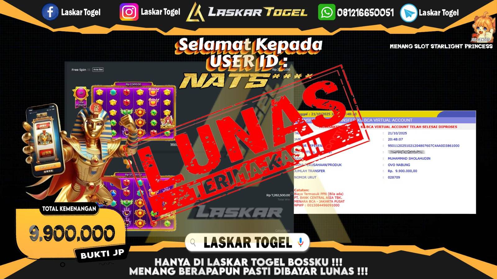 LASKARTOGEL JACKPOT SLOT STARLIGHT PRINCESS Rp.9.900.000,- LUNAS