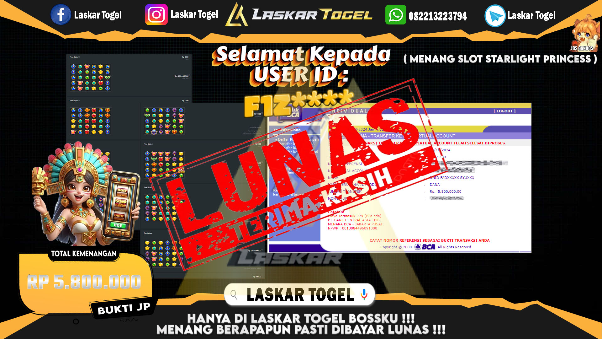 LASKARTOGEL JACKPOT SLOT STARLIGHT PRINCESS Rp.5.800.000.,- LUNAS