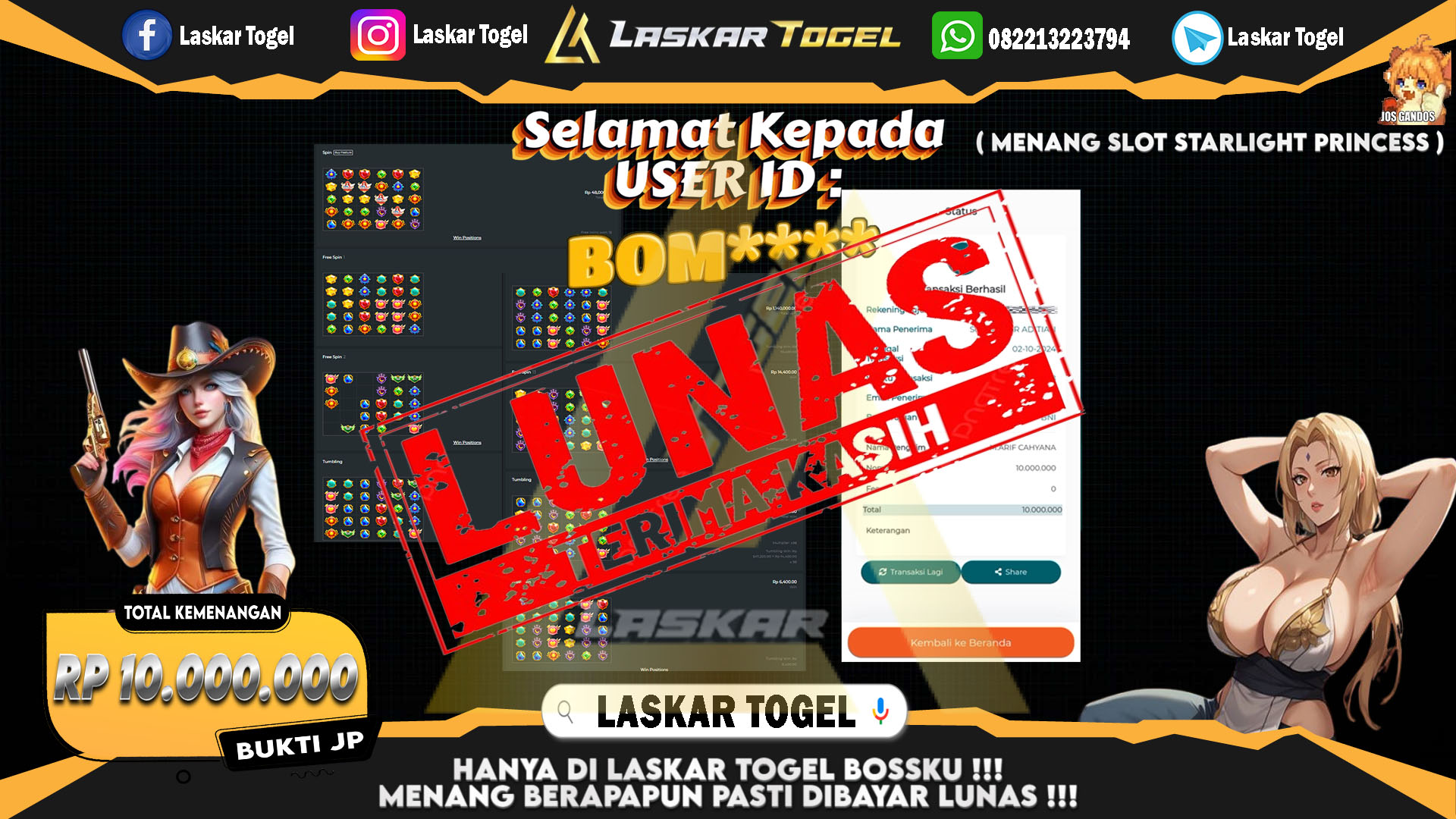 LASKARTOGEL JACKPOT SLOT STARLIGHT PRINCESS Rp.10.000.000.,- LUNAS