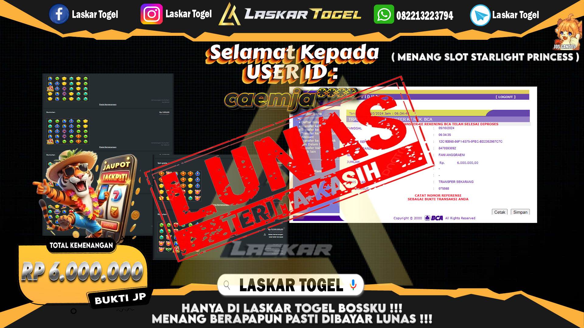 LASKARTOGEL JACKPOT SLOT STARLIGHT PRINCESS Rp.6.000.000.,- LUNAS