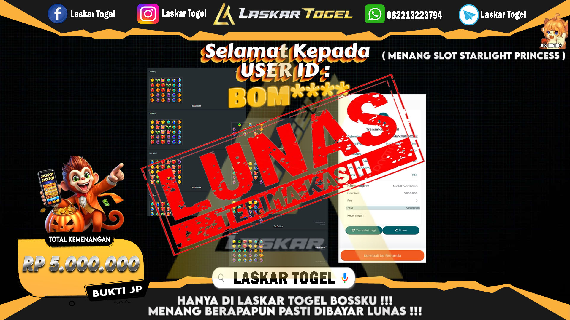 LASKARTOGEL JACKPOT SLOT STARLIGHT PRINCESS Rp.5.000.000.,- LUNAS