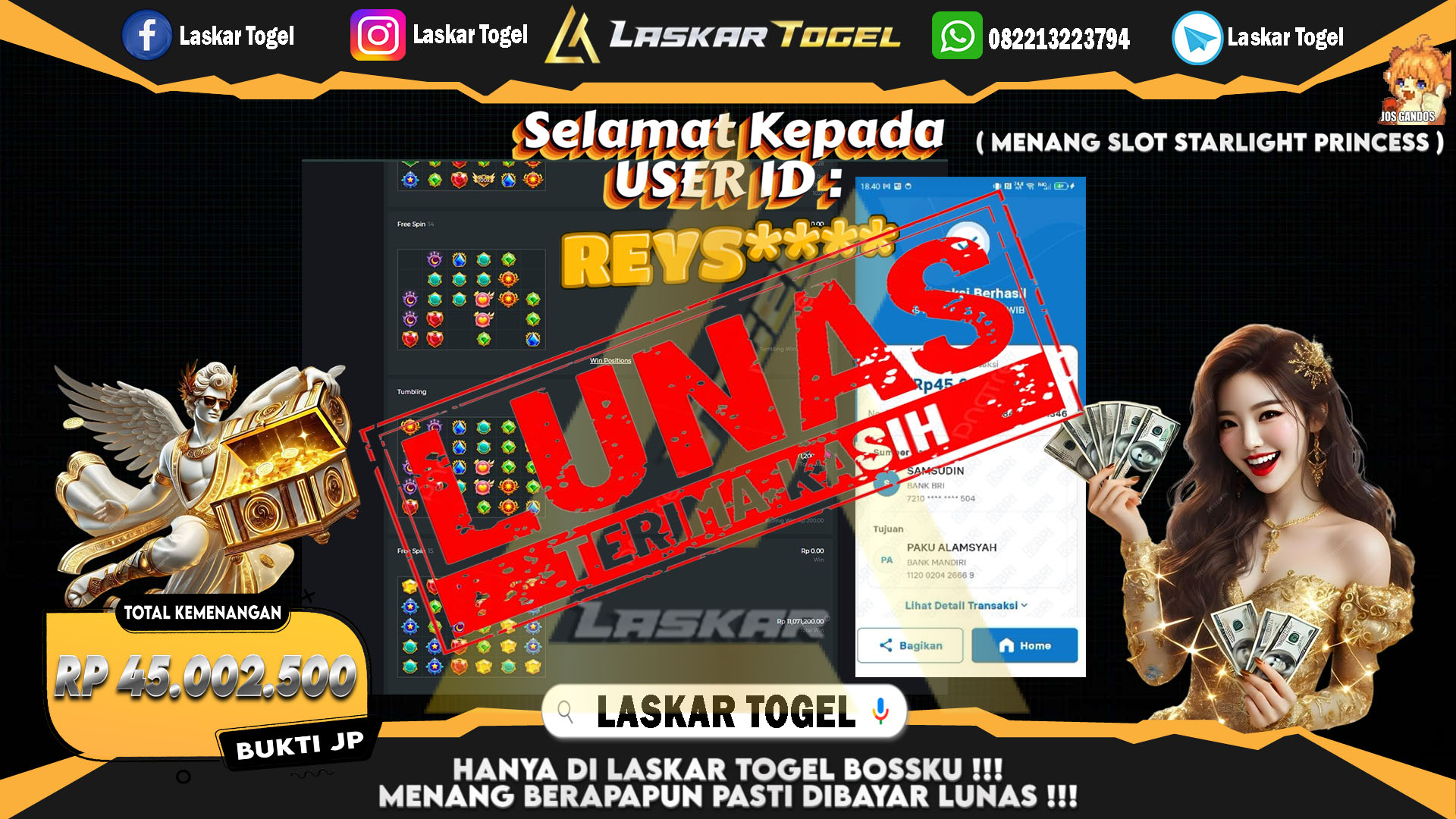 LASKARTOGEL JACKPOT SLOT GATES OF OLYMPUS Rp.45.002.500.,- LUNAS