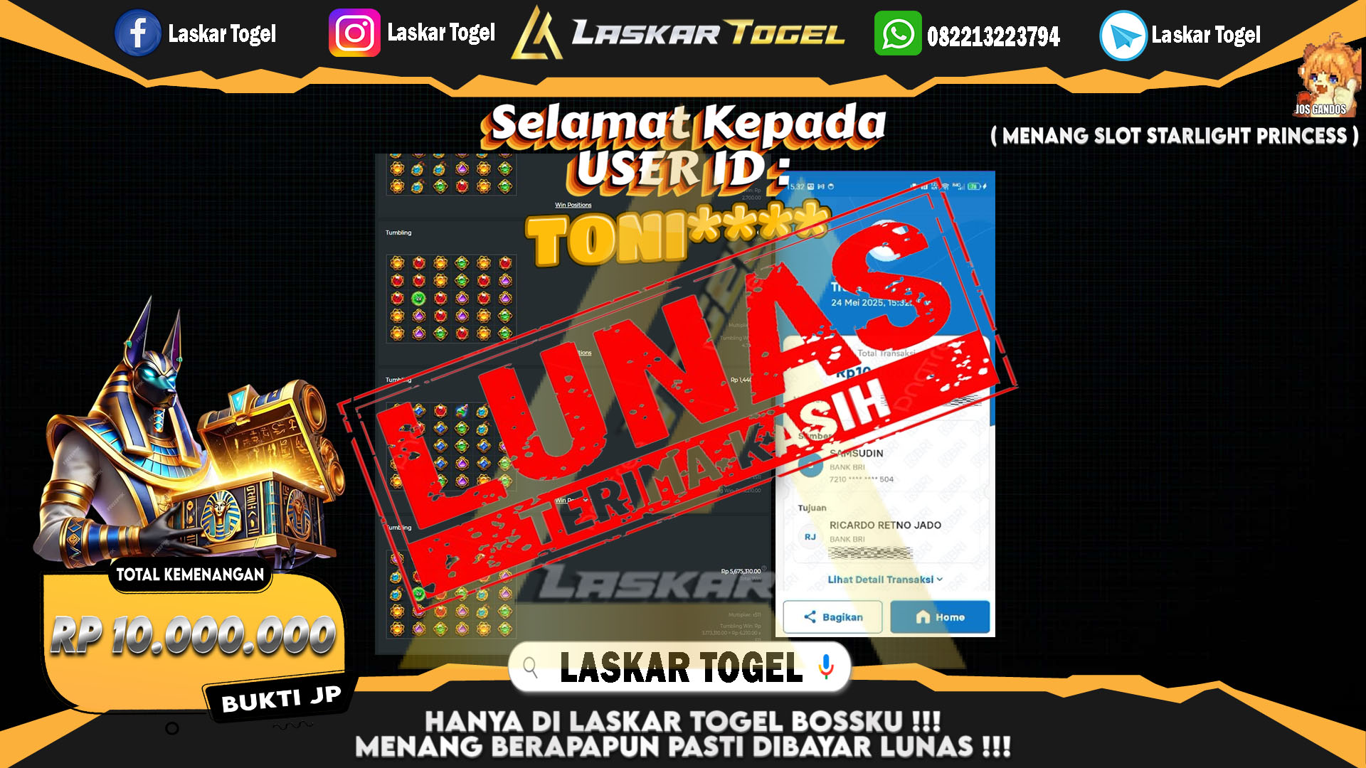 LASKARTOGEL JACKPOT SLOT STARLIGHT PRINCESS Rp.10.000.000.,- LUNAS