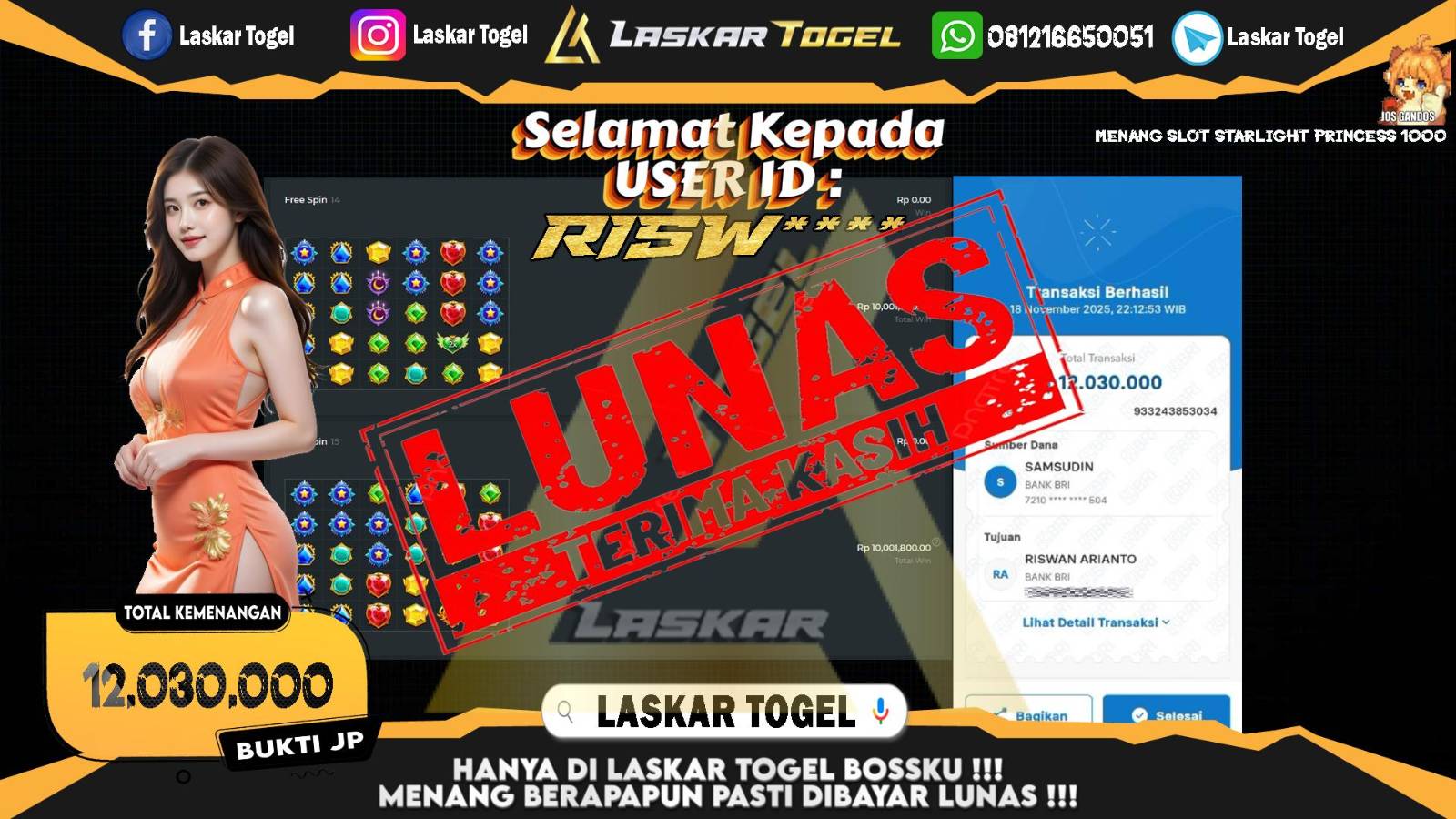 LASKARTOGEL JACKPOT SLOT STARLIGHT PPRINCESS 1000 Rp.12.030.000,- LUNAS