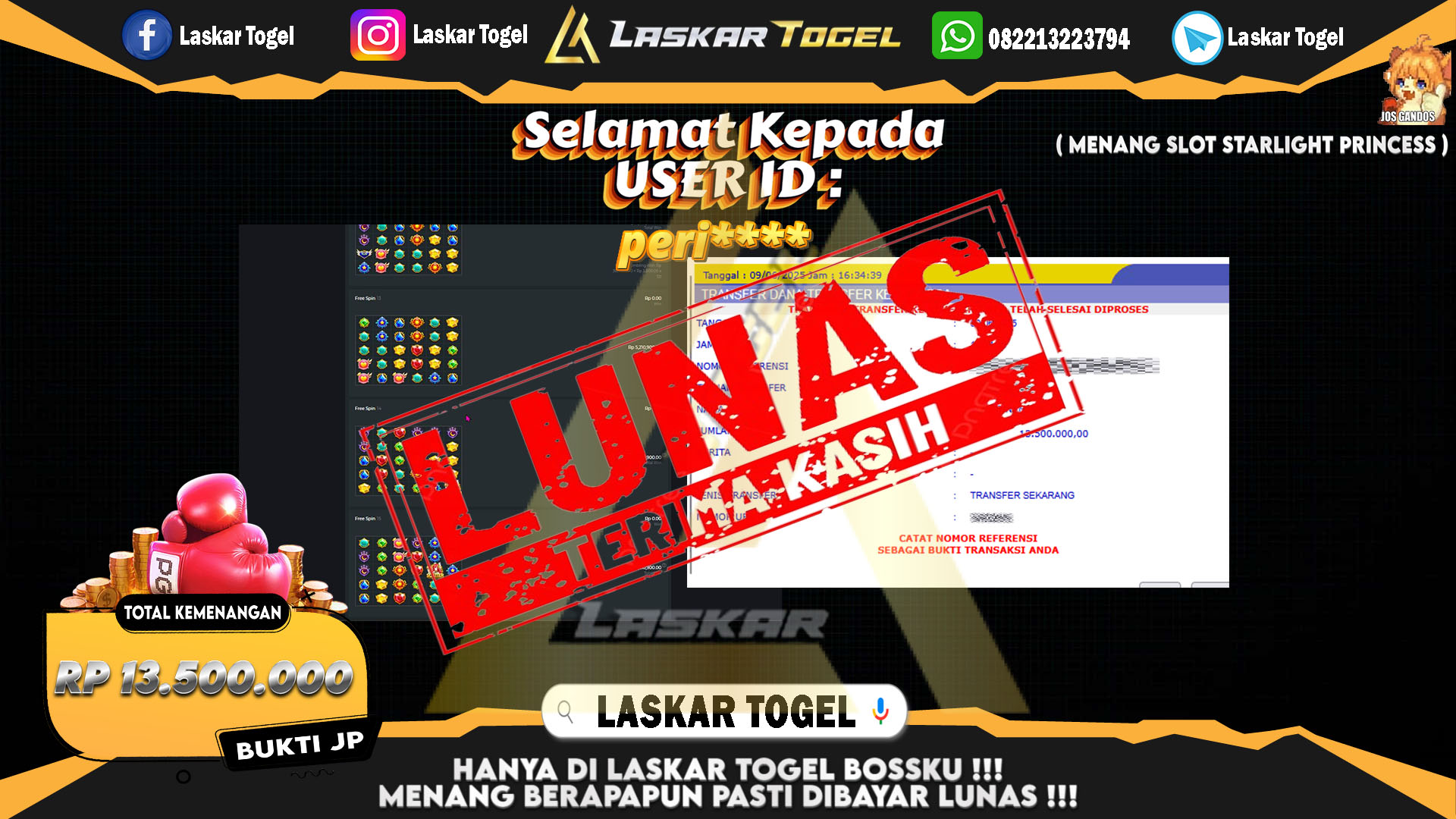 LASKARTOGEL JACKPOT SLOT STARLIGHT PRINCESS Rp.13.500.000.,- LUNAS