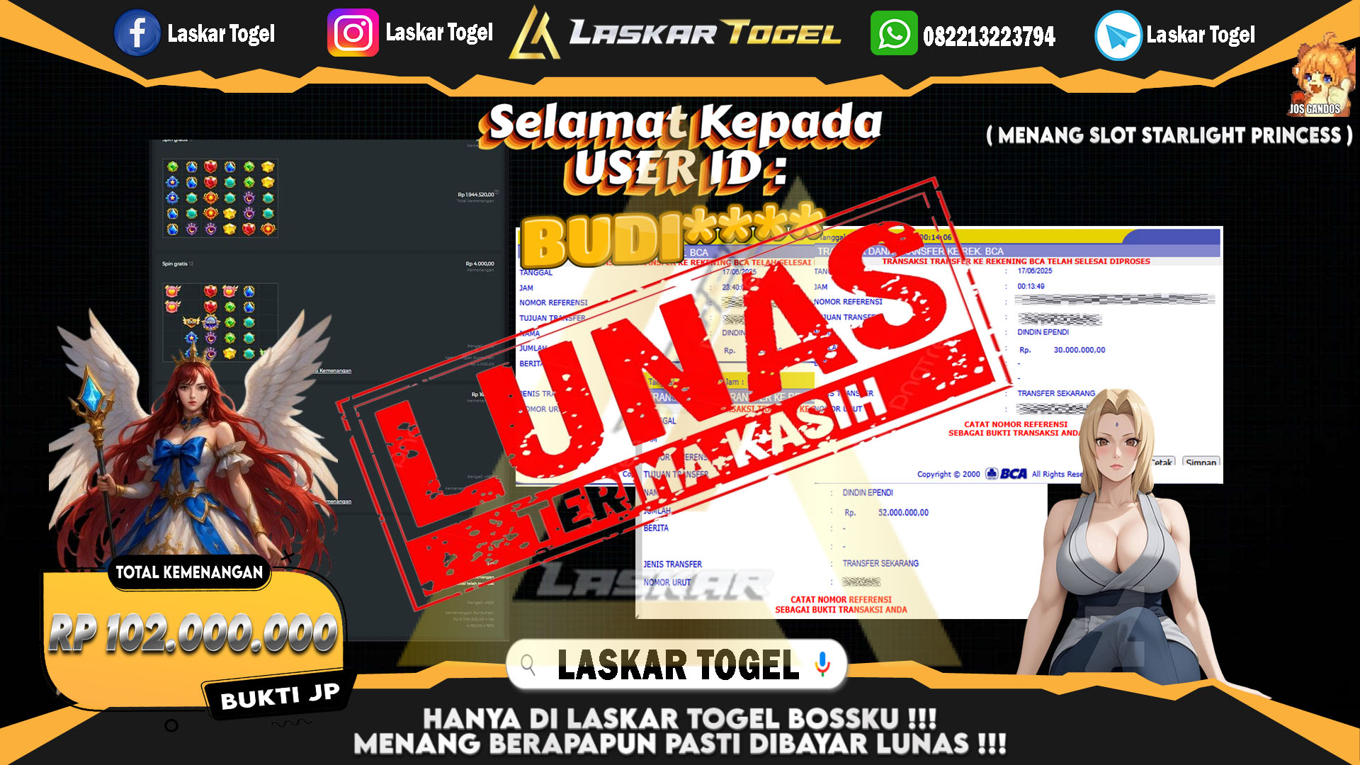 LASKARTOGEL JACKPOT SLOT STARLIGHT PRINCESS Rp.102.000.000.,- LUNAS