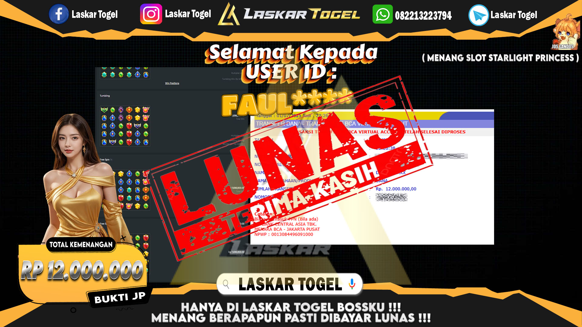 LASKARTOGEL JACKPOT SLOT STARLIGHT PRINCESS Rp.12.000.000.,- LUNAS