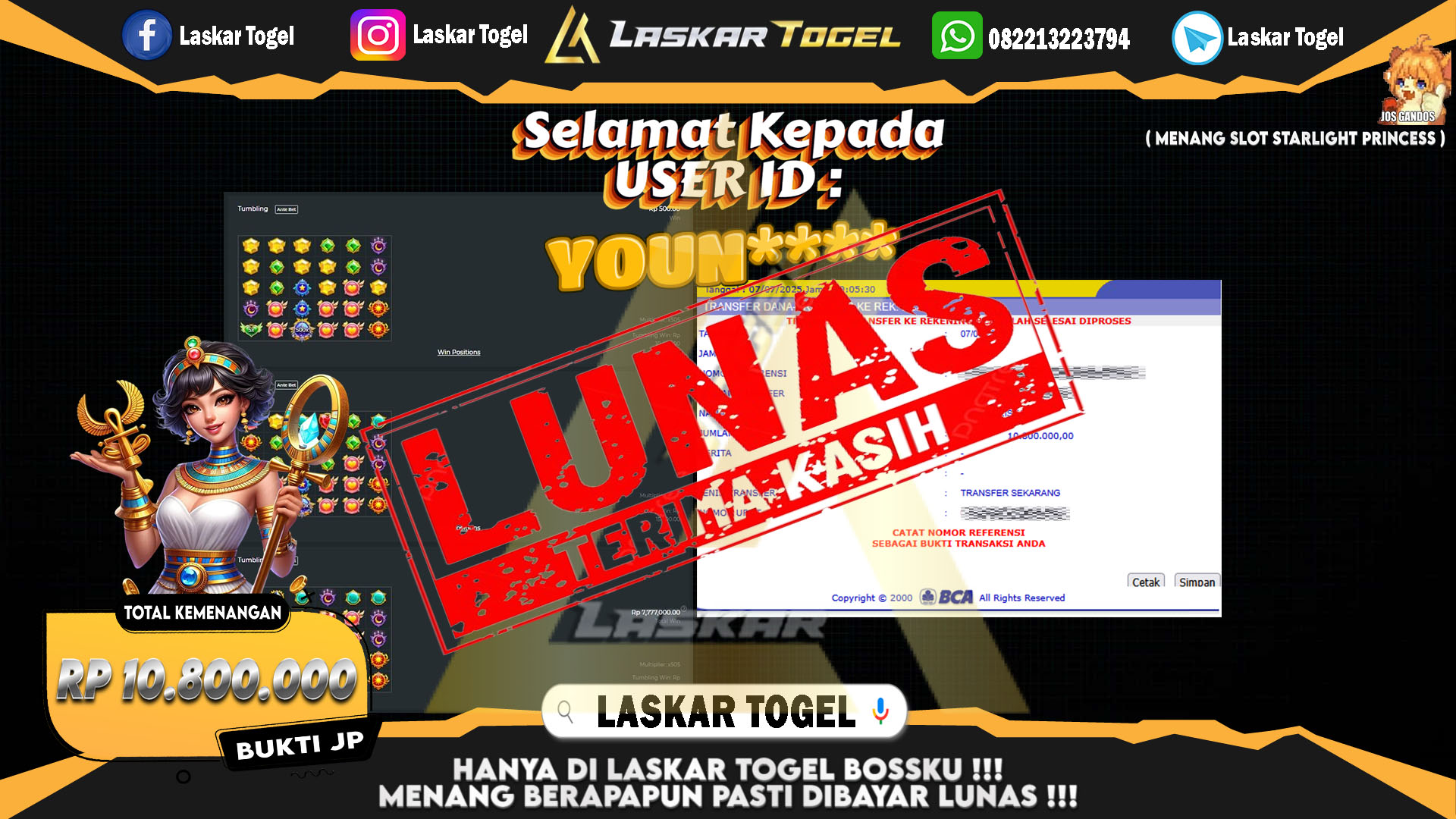 LASKARTOGEL JACKPOT SLOT STARLIGHT PRINCESS Rp.10.800.000.,- LUNAS