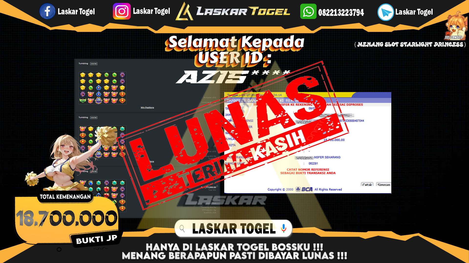 LASKARTOGEL JACKPOT SLOT STARLIGHT PRINCESS Rp.18.700.000.,- LUNAS