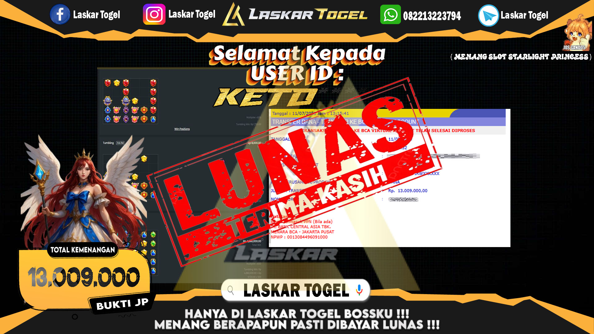 LASKARTOGEL JACKPOT SLOT STARLIGHT PRINCESS Rp.13.009.000.,- LUNAS
