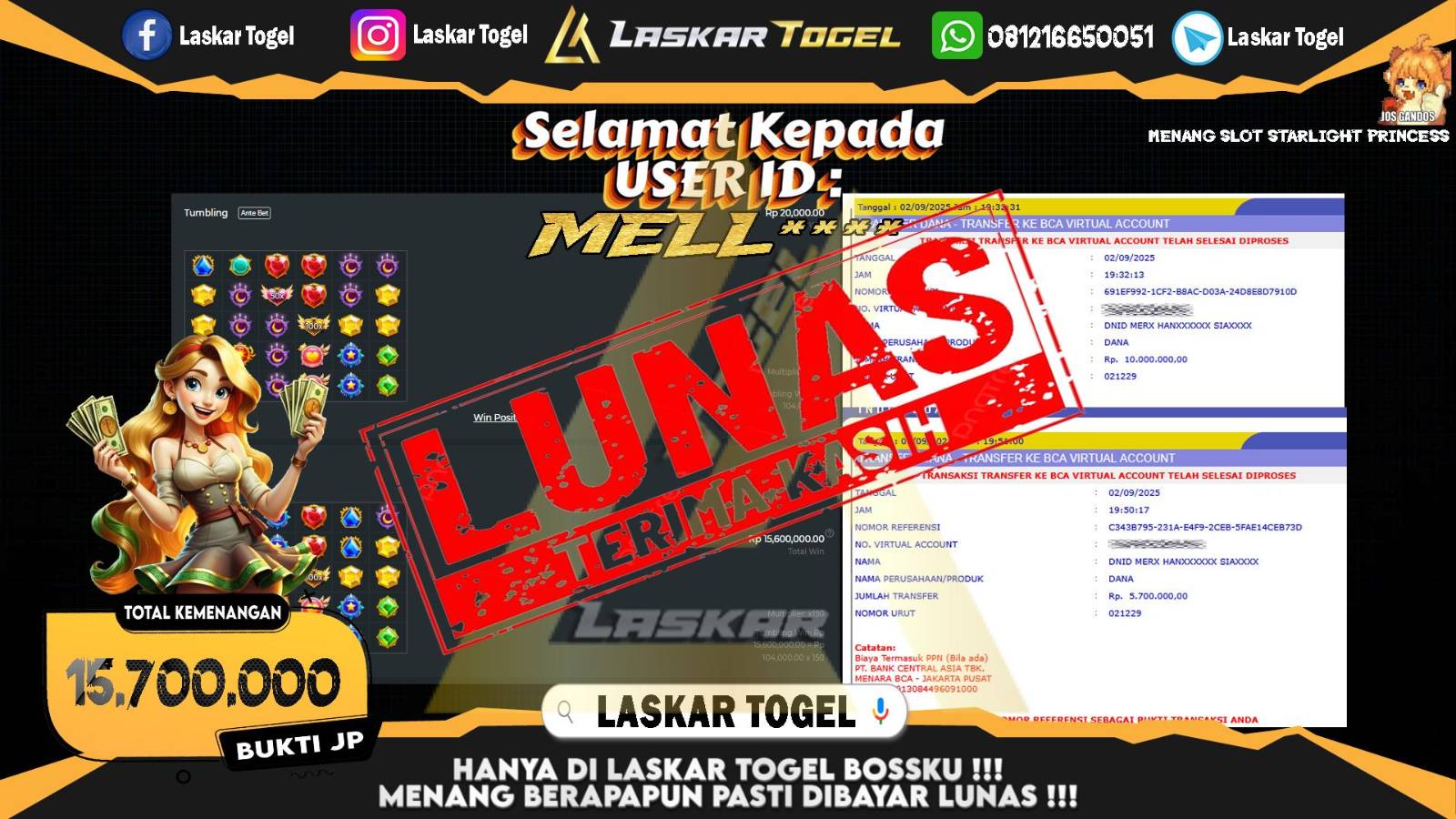 LASKARTOGEL JACKPOT SLOT STARLIGHT PRINCESS Rp.15.700.000,- LUNAS