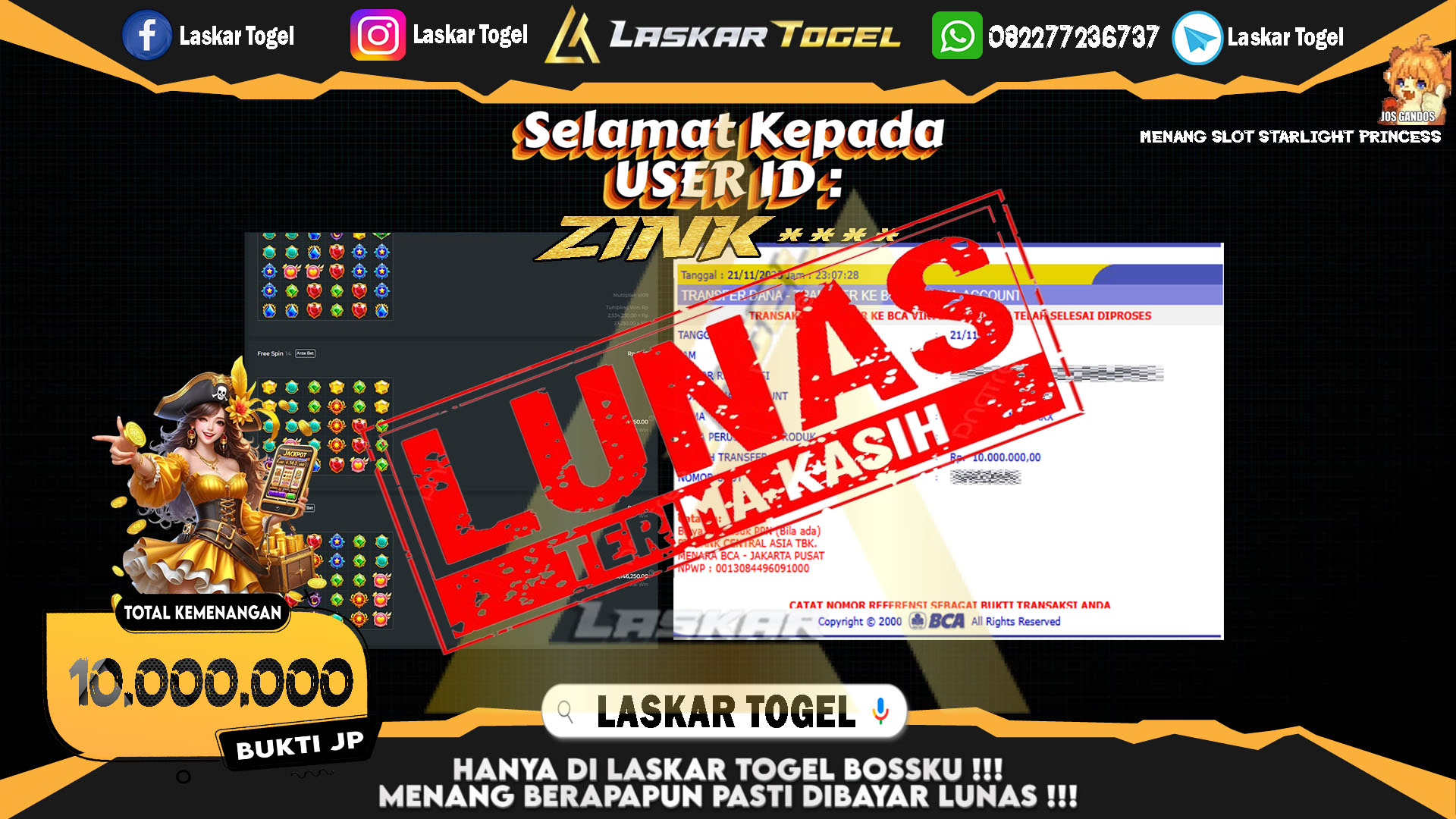 LASKARTOGEL JACKPOT SLOT STARLIGHT PRINCESS Rp.10.000.000,- LUNAS