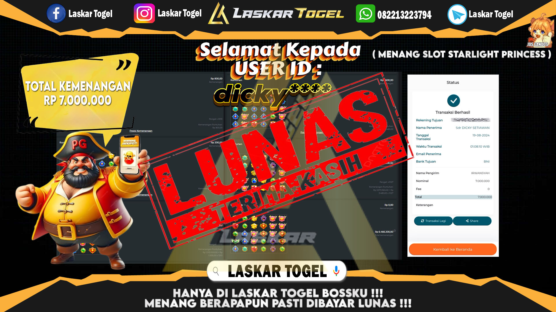 LASKARTOGEL JACKPOT TOGEL TOTO MACAU Rp.5.000.000.,- LUNAS