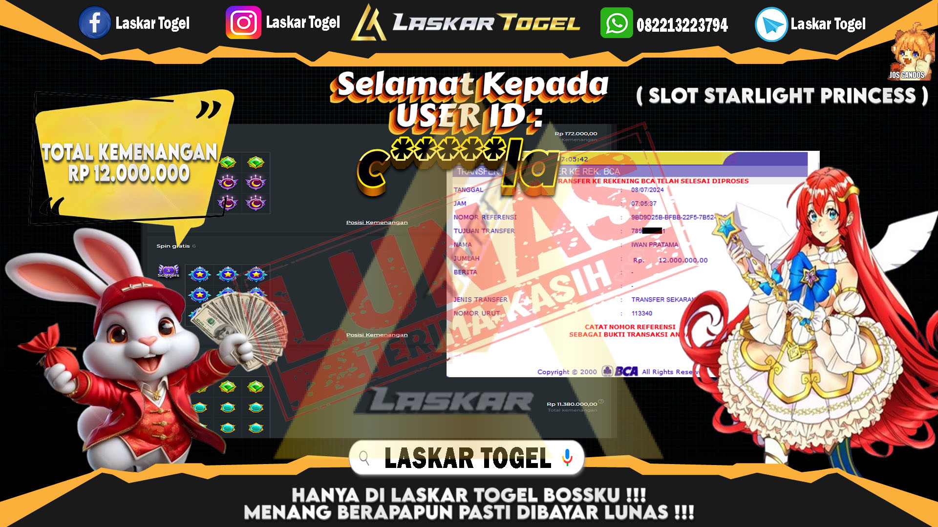 LASKARTOGEL JACKPOT  SLOT STARLIGHT PRINCESS Rp.12.000.000.,- LUNAS