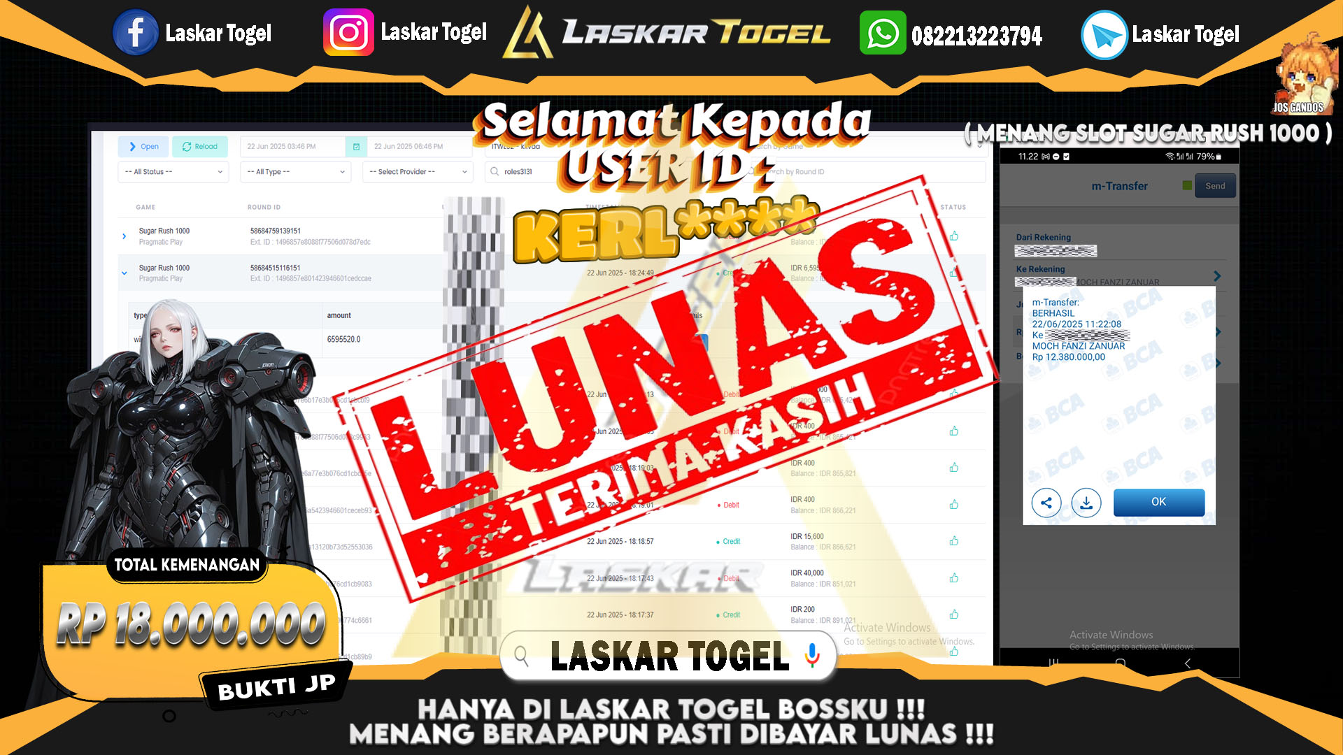 LASKARTOGEL JACKPOT SLOT SUGAR RUSH 1000 Rp.18.000.000.,- LUNAS