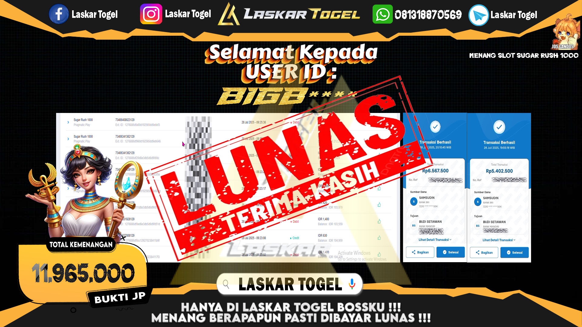 LASKARTOGEL JACKPOT SLOT SUGAR RUSH 1000 Rp.11.965.000.,- LUNAS