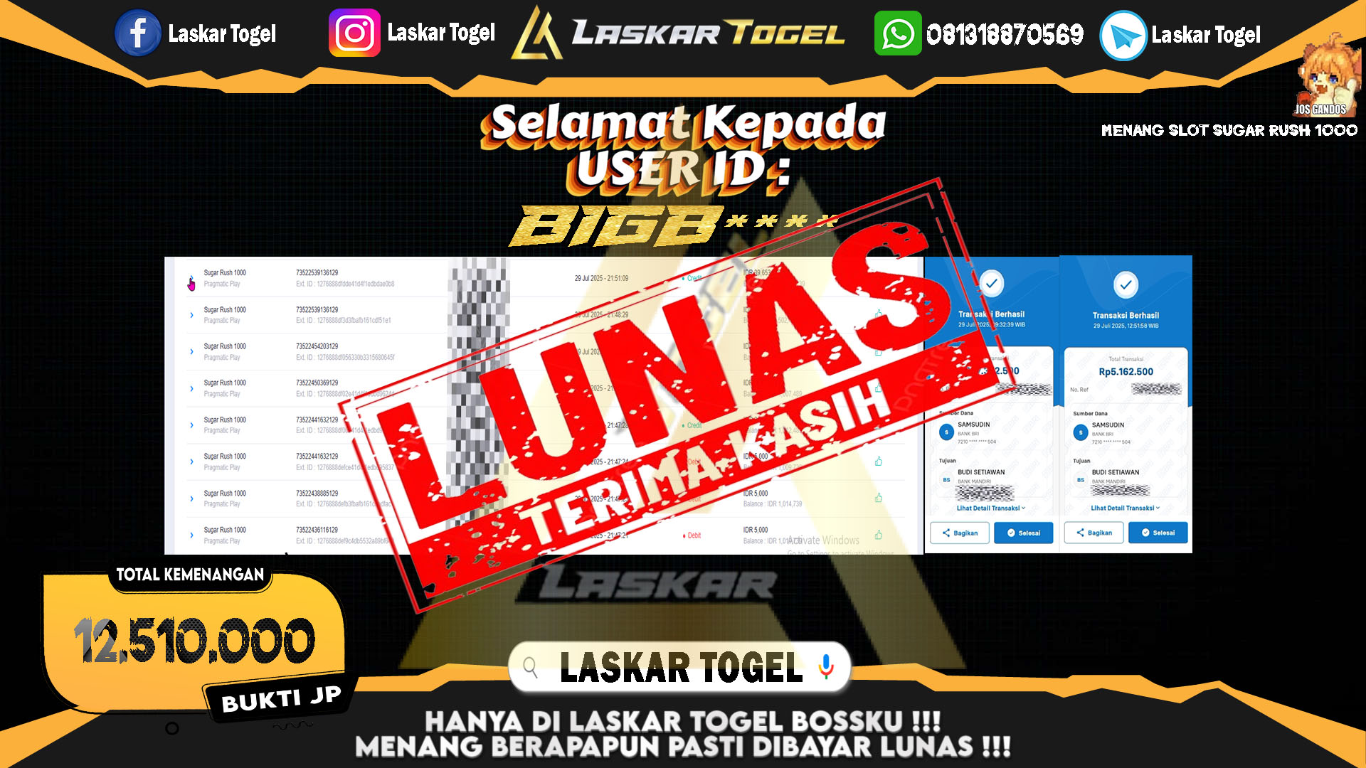 LASKARTOGEL JACKPOT SLOT SUGAR RUSH 1000 Rp.12.510.000.,- LUNAS