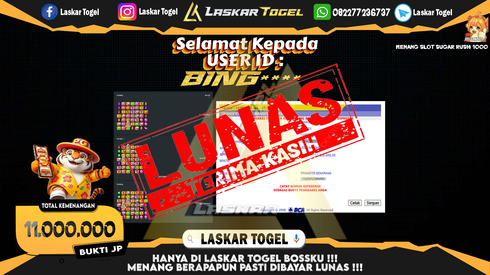 LASKARTOGEL JACKPOT SLOT SUGAR RUSH 1000 Rp.11.000.000.,- LUNAS