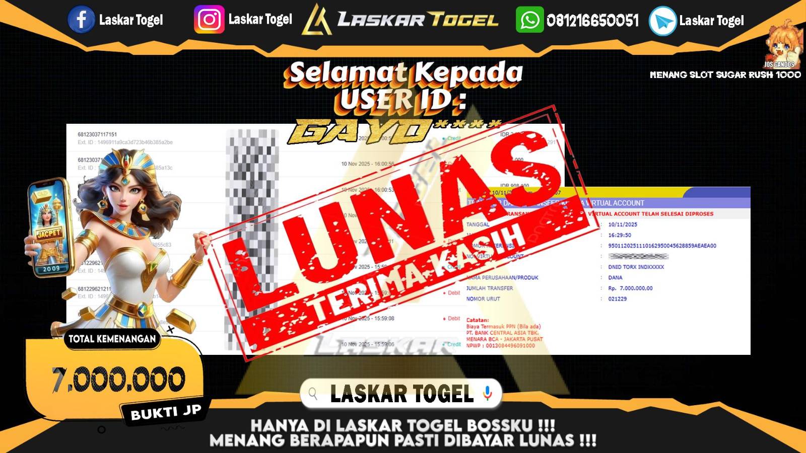 LASKARTOGEL JACKPOT SLOT SUGAR RUSH 1000 Rp.7.000.000,- LUNAS