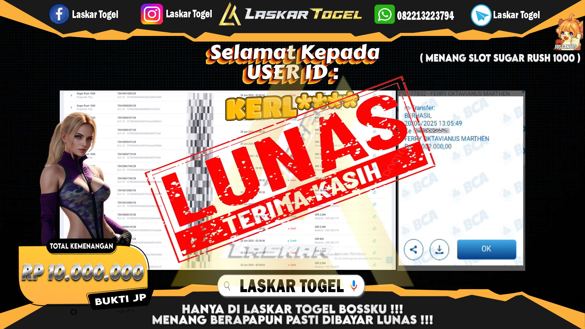 LASKARTOGEL JACKPOT SLOT SUGAR RUSH 1000 Rp.10.000.000.,- LUNAS