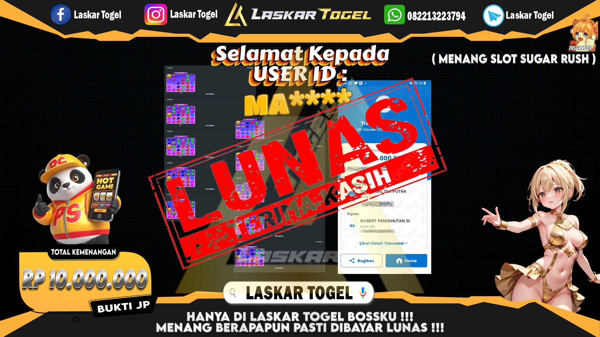 LASKARTOGEL JACKPOT SLOT SUGAR RUSH Rp.10.000.000.,- LUNAS