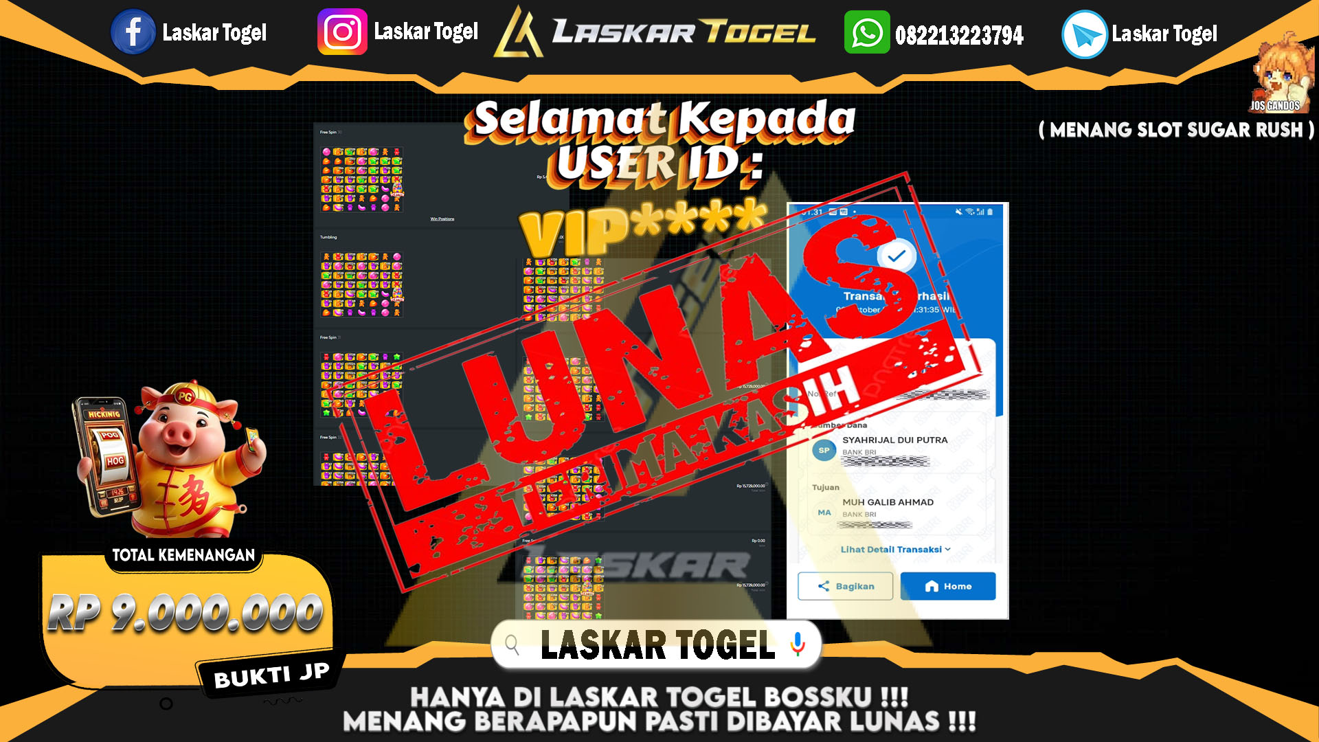 LASKARTOGEL JACKPOT SLOT SUGAR RUSH Rp.9.000.000.,- LUNAS