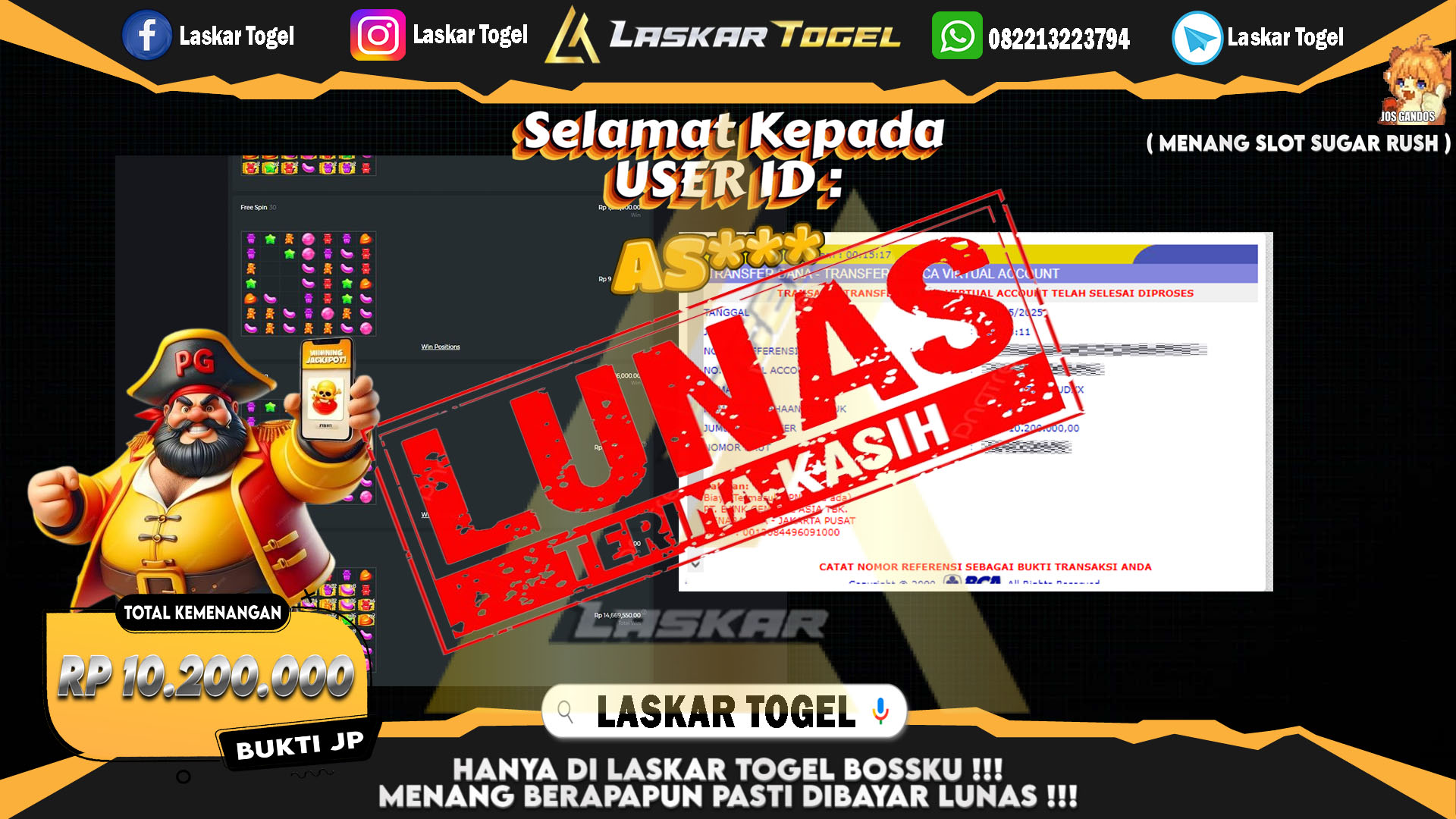LASKARTOGEL JACKPOT SLOT SUGAR RUSH Rp.10.200.000.,- LUNAS