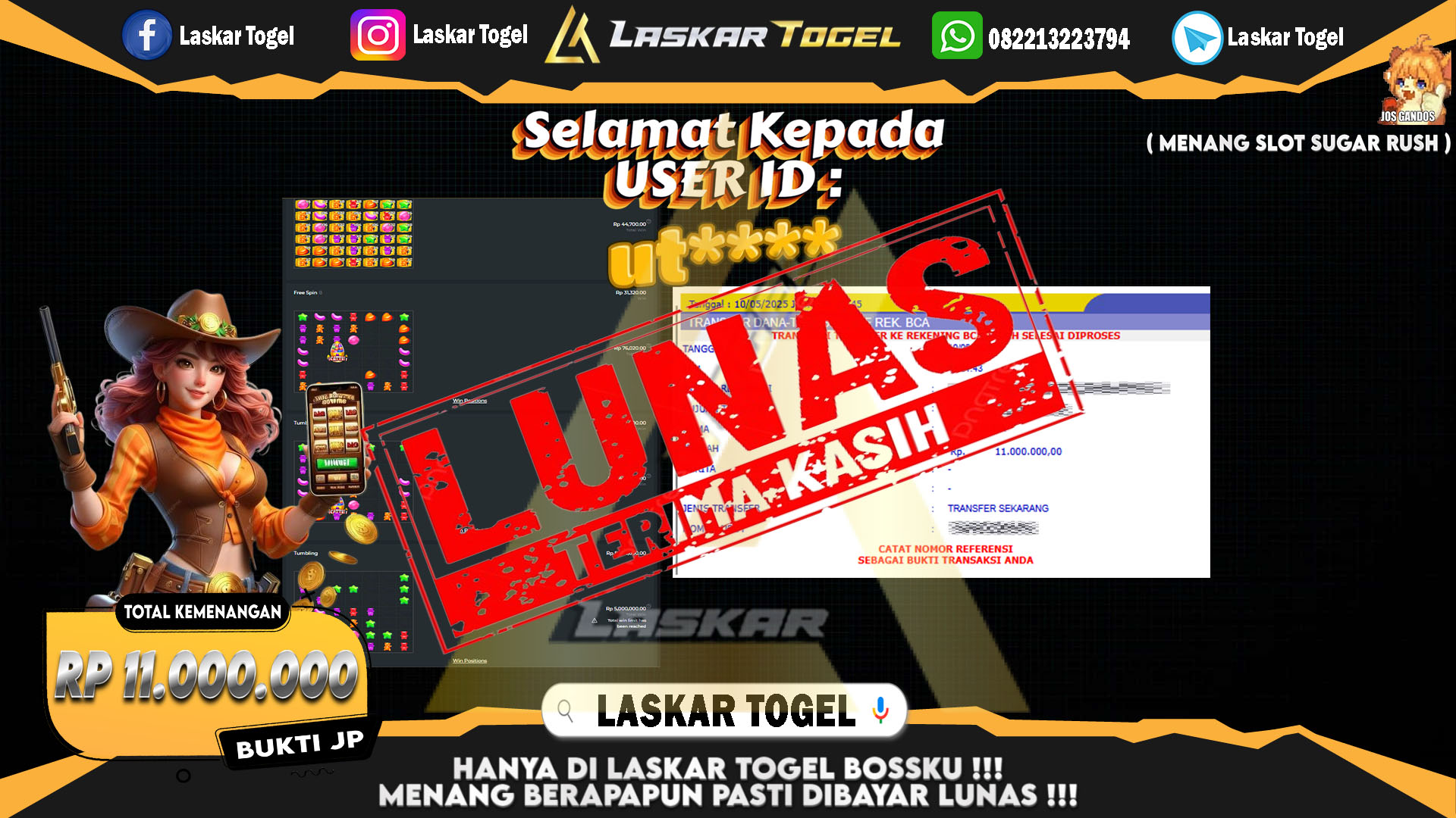 LASKARTOGEL JACKPOT SLOT SUGAR RUSH Rp.11.000.000.,- LUNAS