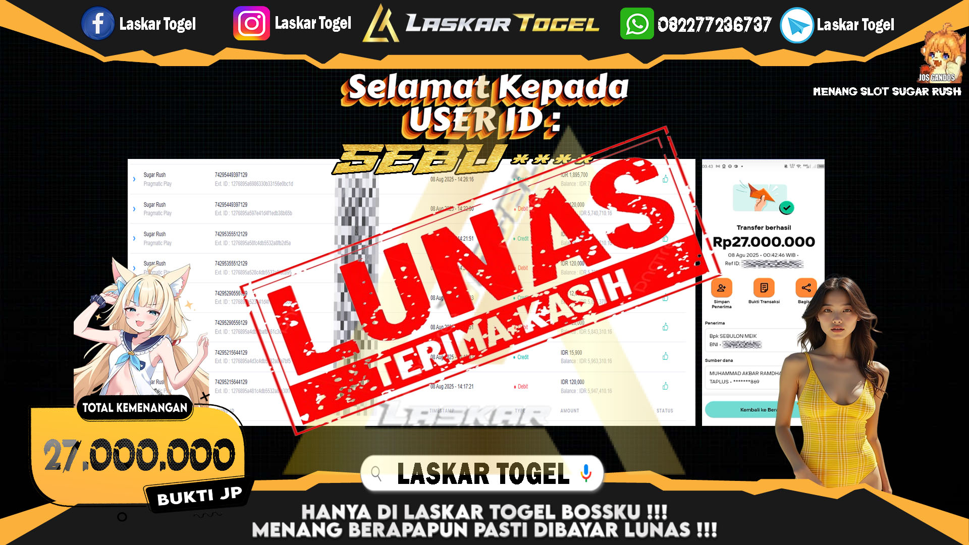 LASKARTOGEL JACKPOT SLOT SUGAR RUSH Rp.27.000.000.,- LUNAS