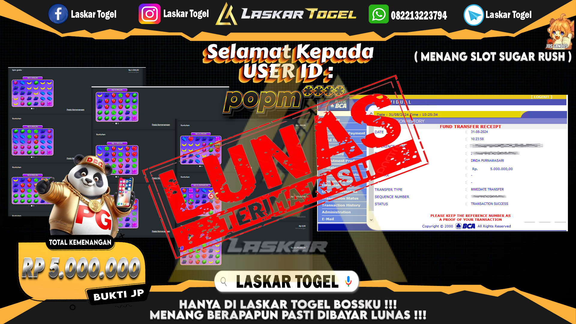 LASKARTOGEL JACKPOT TOGEL TOTO MACAU Rp.5.000.000.,- LUNAS