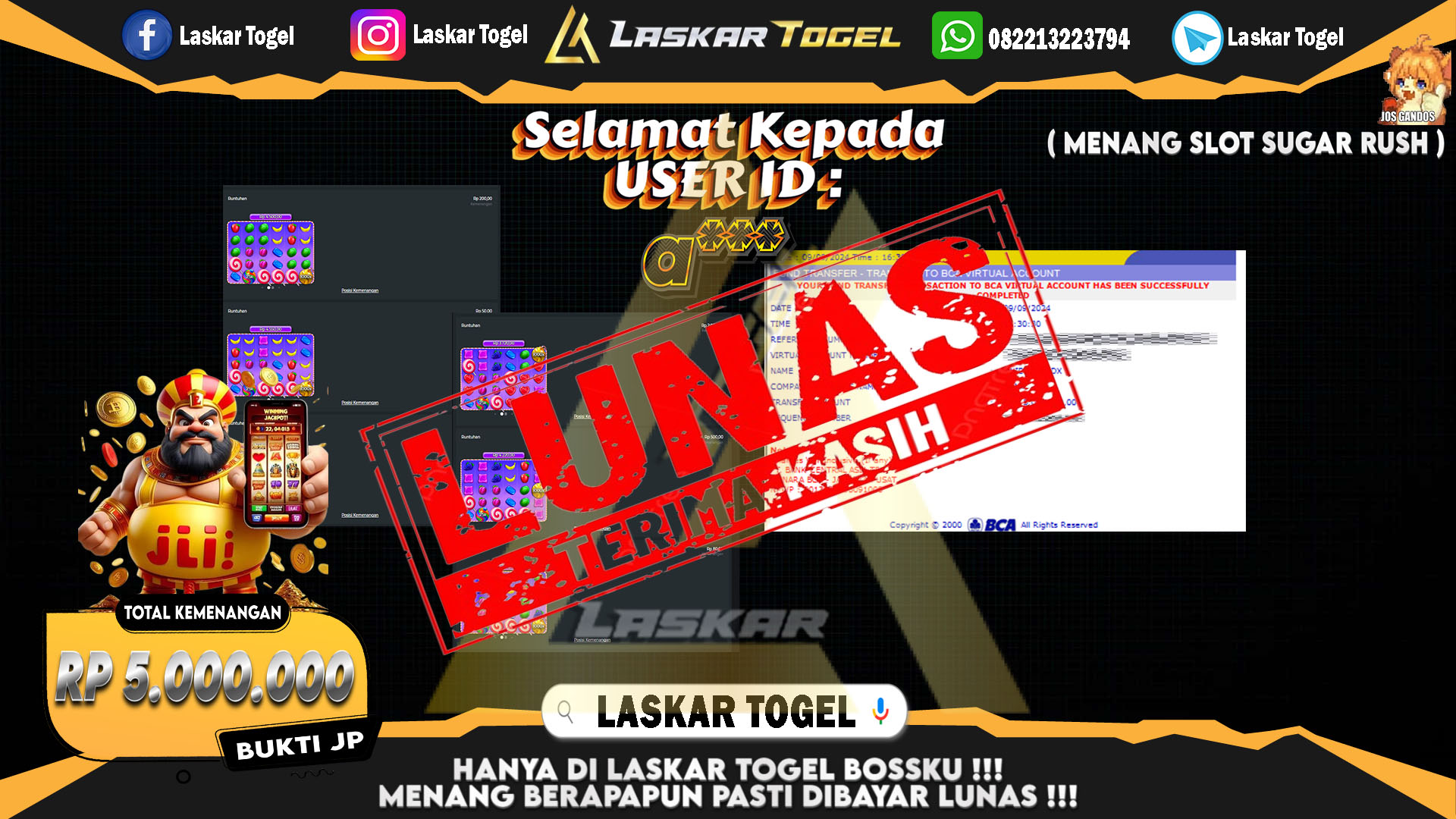 LASKARTOGEL JACKPOT TOGEL TOTO MACAU Rp.5.000.000.,- LUNAS