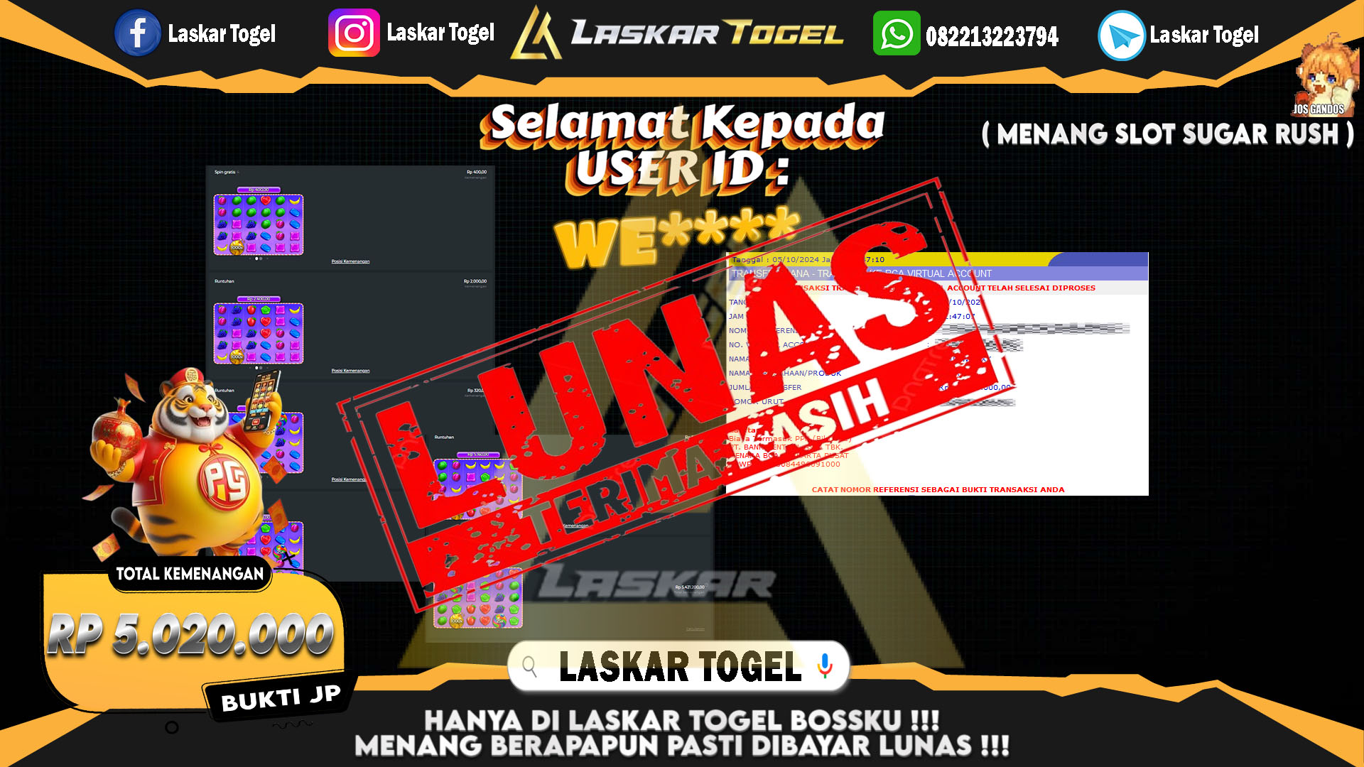 LASKARTOGEL JACKPOT SLOT SUGAR RUSH Rp.5.020.000.,- LUNAS