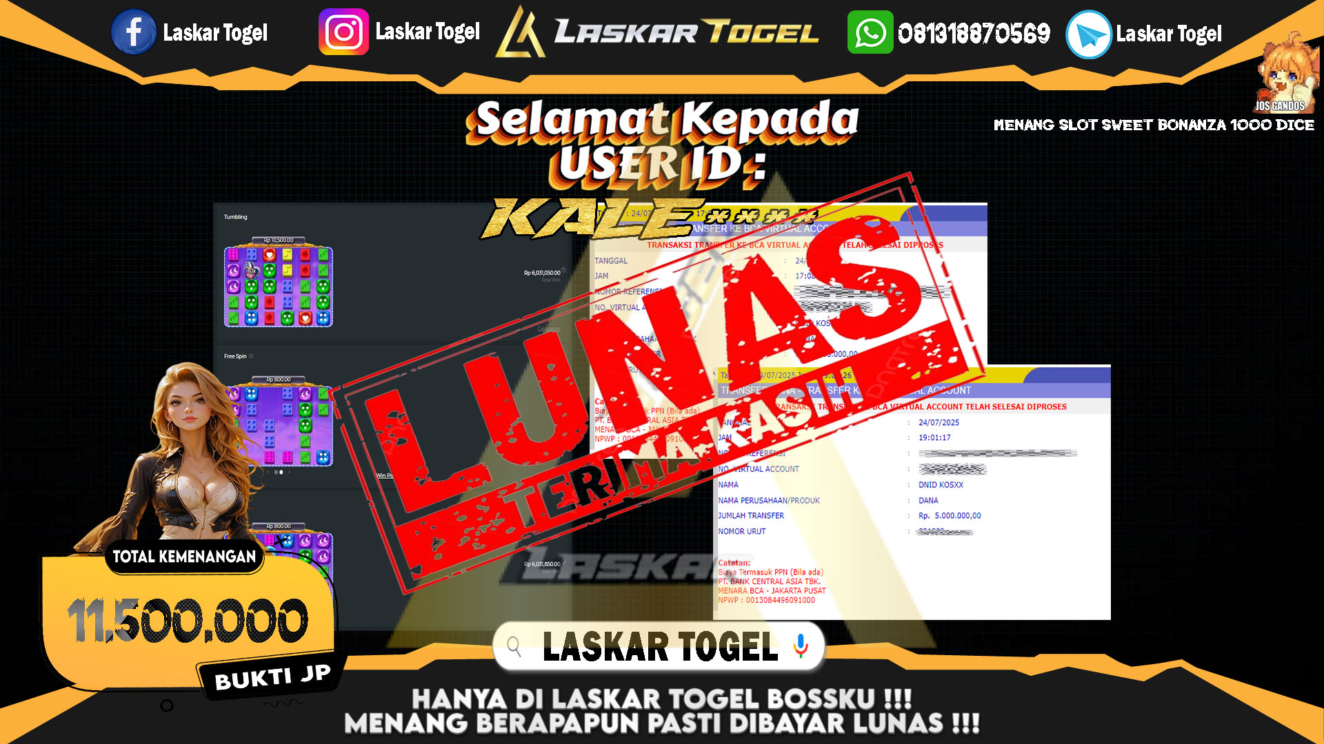 LASKARTOGEL JACKPOT SLOT SWEET BONANZA 1000 DICE Rp.11.500.000.,- LUNAS