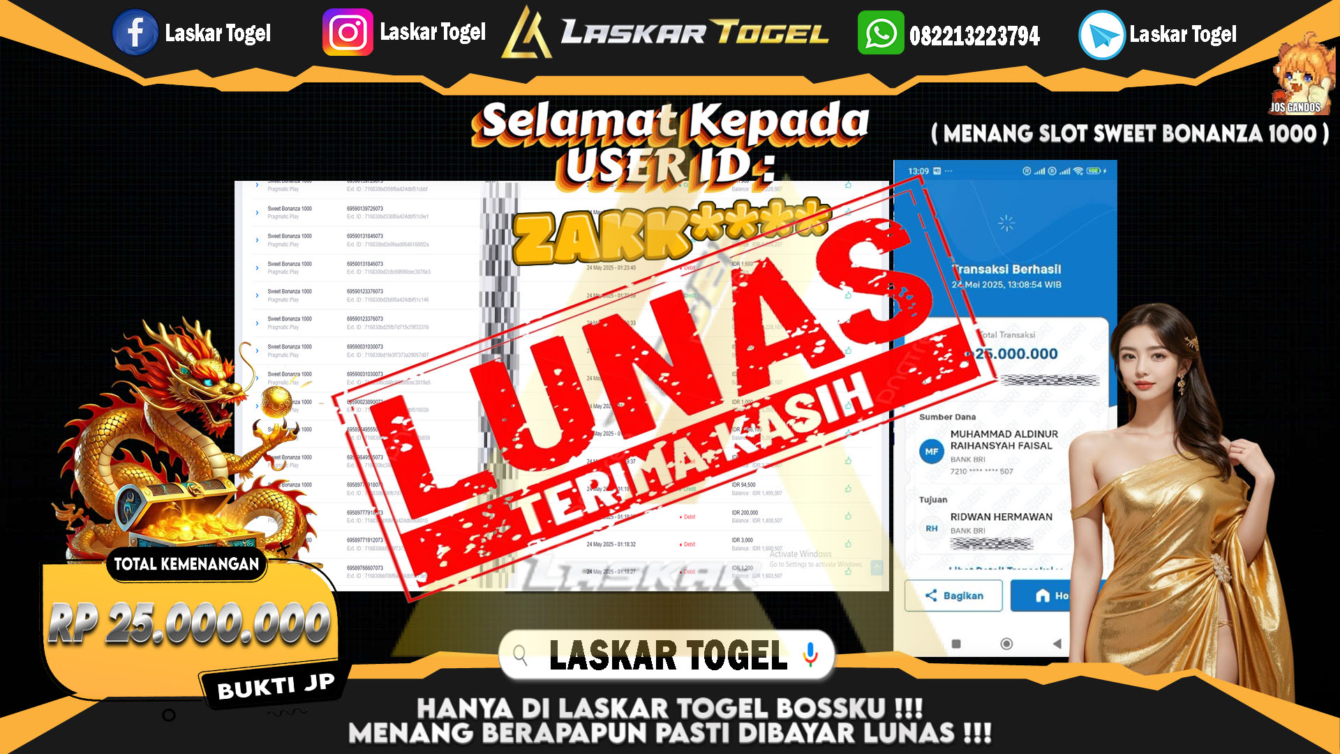 LASKARTOGEL JACKPOT SLOT SWEET BONANZA Rp.25.000.000.,- LUNAS