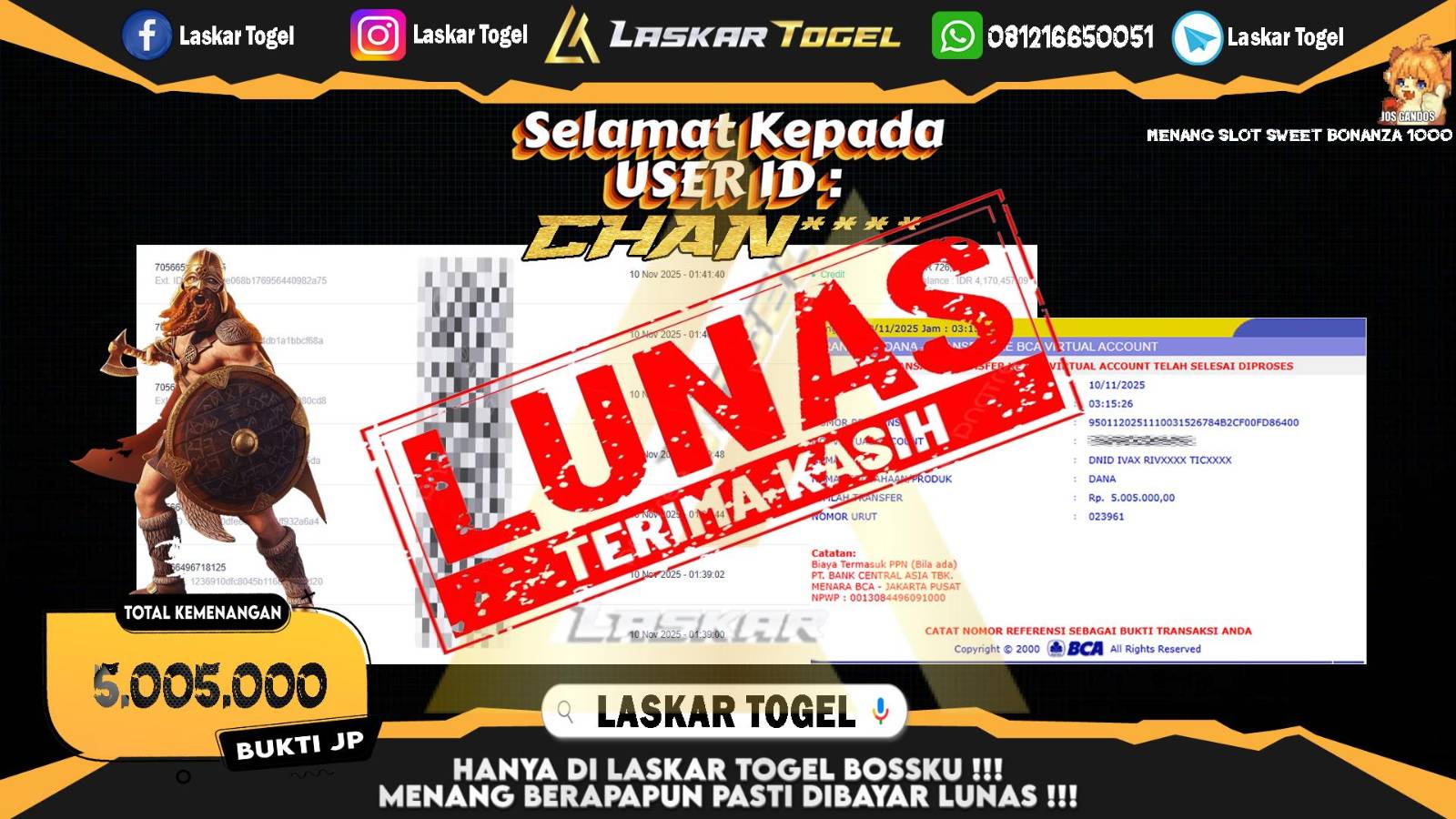 LASKARTOGEL JACKPOT SLOT SWEET BONANZA 1000 Rp.5.005.000,- LUNAS