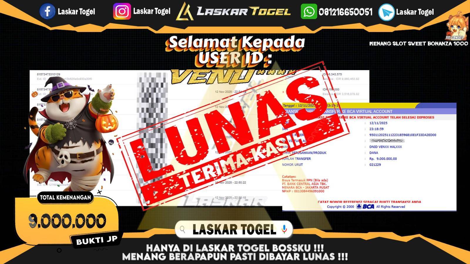 LASKARTOGEL JACKPOT SLOT SWEET BONANZA 1000 Rp.9.000.000,- LUNAS