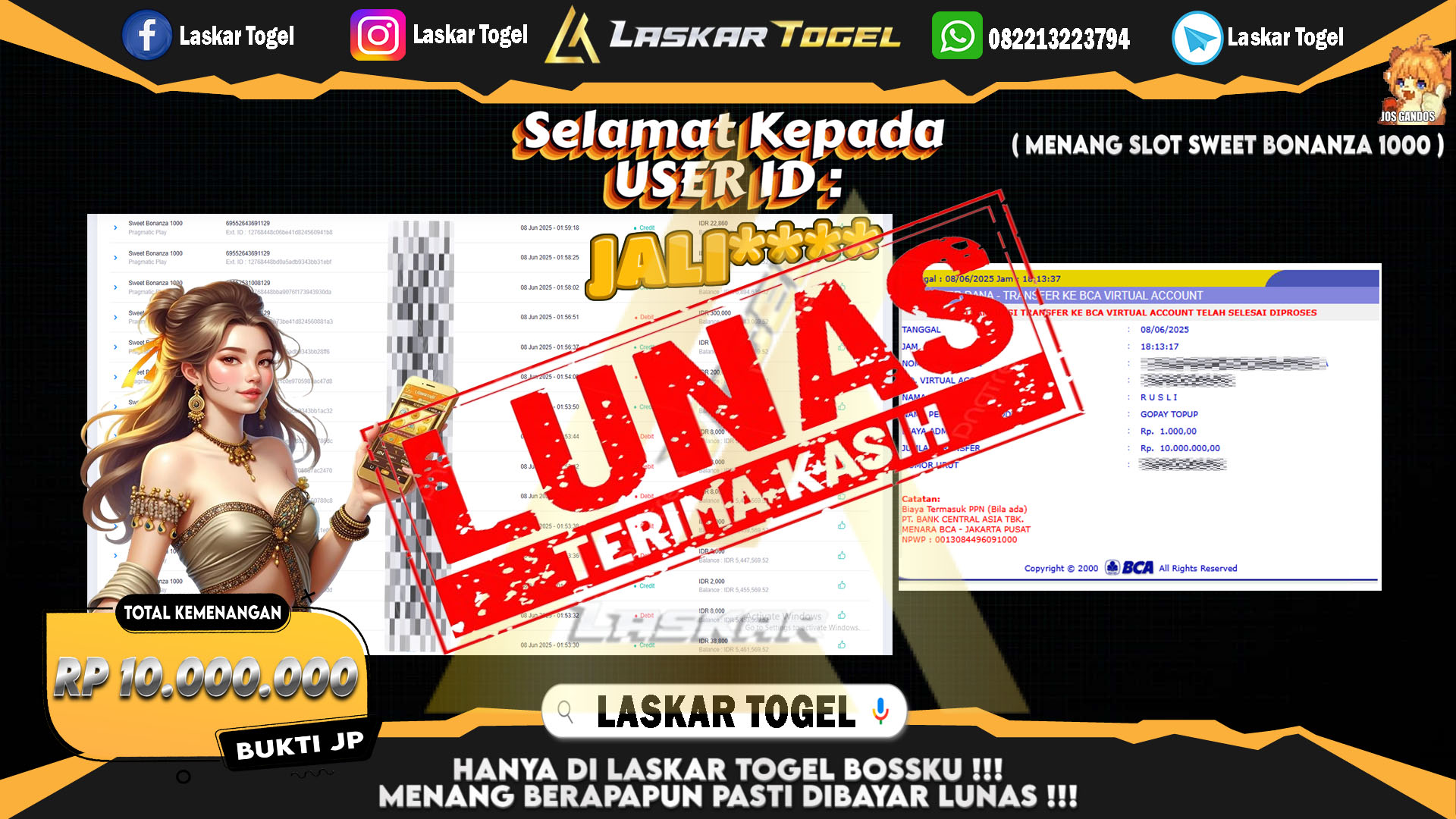 LASKARTOGEL JACKPOT SLOT SWEET BONANZA 1000 Rp.10.000.000.,- LUNAS