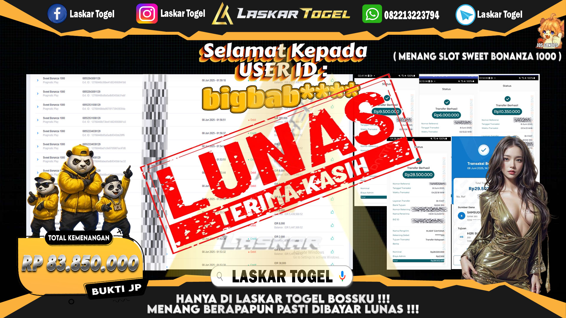 LASKARTOGEL JACKPOT SLOT SWEET BONANZA 1000 Rp.83.850.000.,- LUNAS