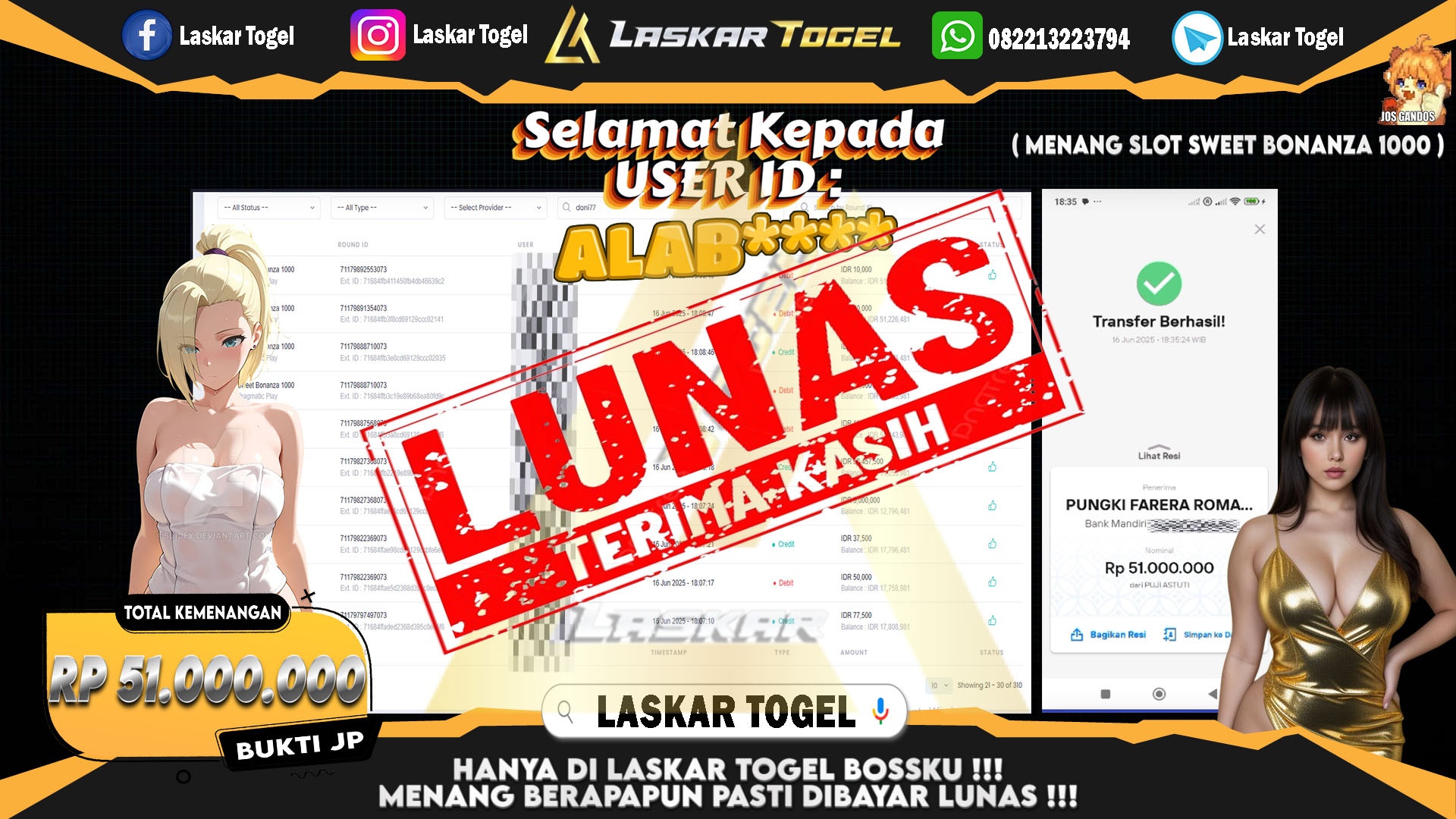 LASKARTOGEL JACKPOT SLOT SWEET BONANZA 1000 Rp.51.000.000.,- LUNAS