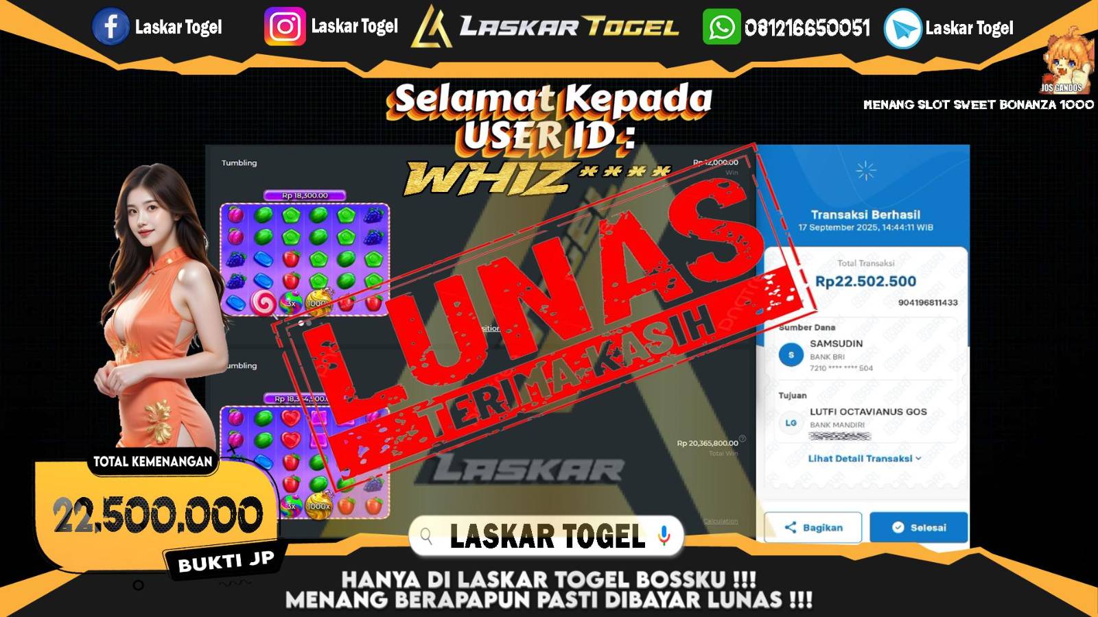 LASKARTOGEL JACKPOT SLOT SWEET BONANZA Rp.22.500.000,- LUNAS
