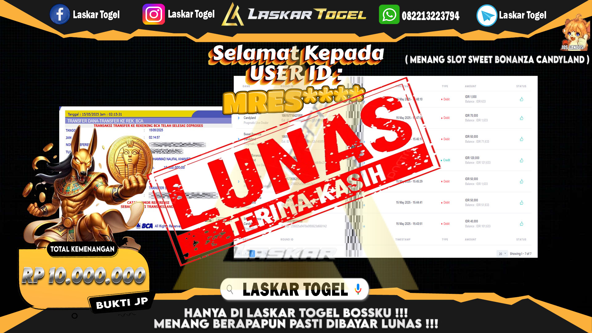 LASKARTOGEL JACKPOT SLOT SWEET BONANZA CANDYLAND Rp.10.000.000.,- LUNAS