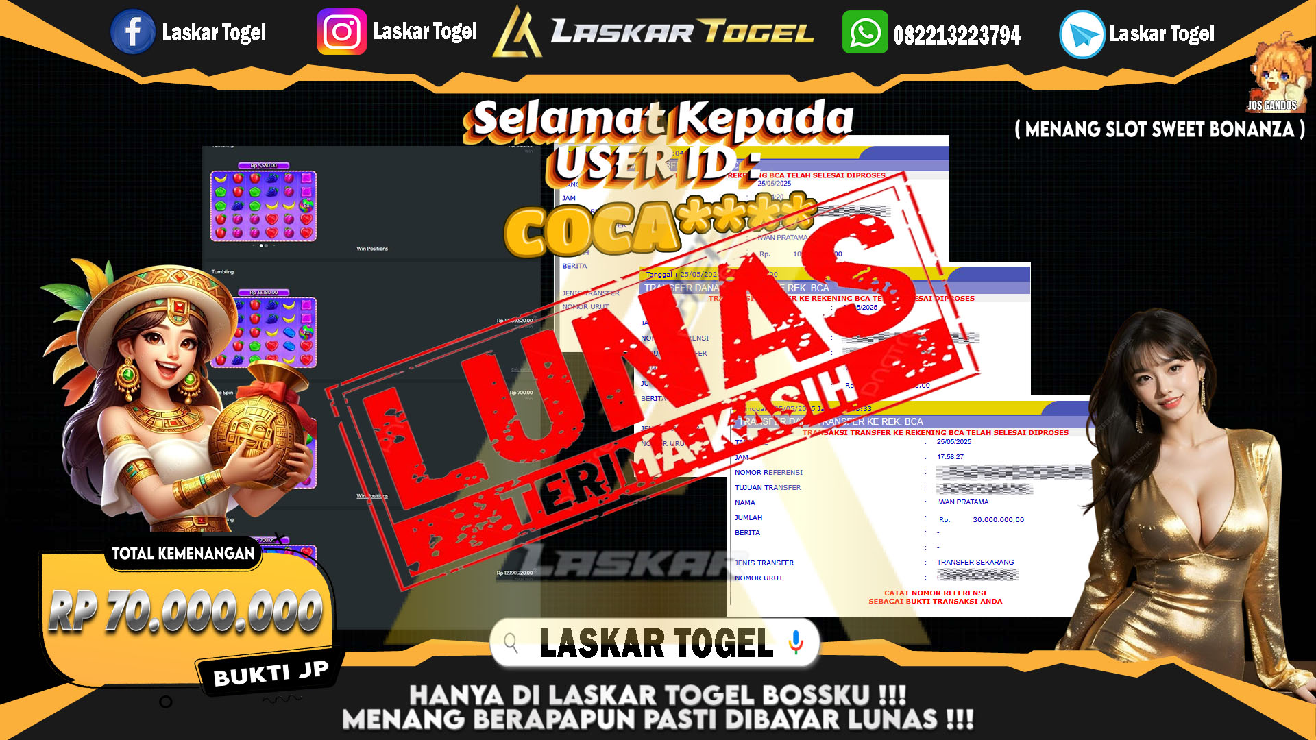 LASKARTOGEL JACKPOT SLOT SWEET BONANZA Rp.70.000.000.,- LUNAS