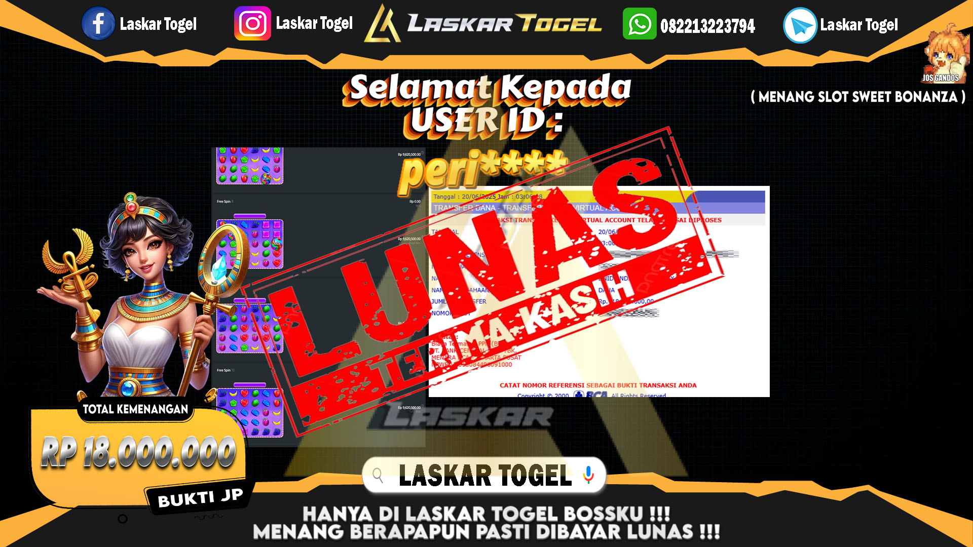 LASKARTOGEL JACKPOT SLOT SWEET BONANZA Rp.18.000.000.,- LUNAS