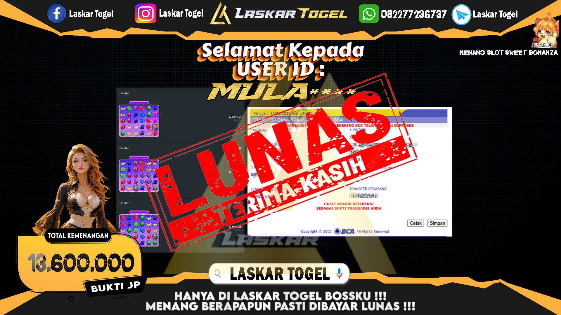 LASKARTOGEL JACKPOT SLOT SWEET BONANZA Rp.13.600.000.,- LUNAS