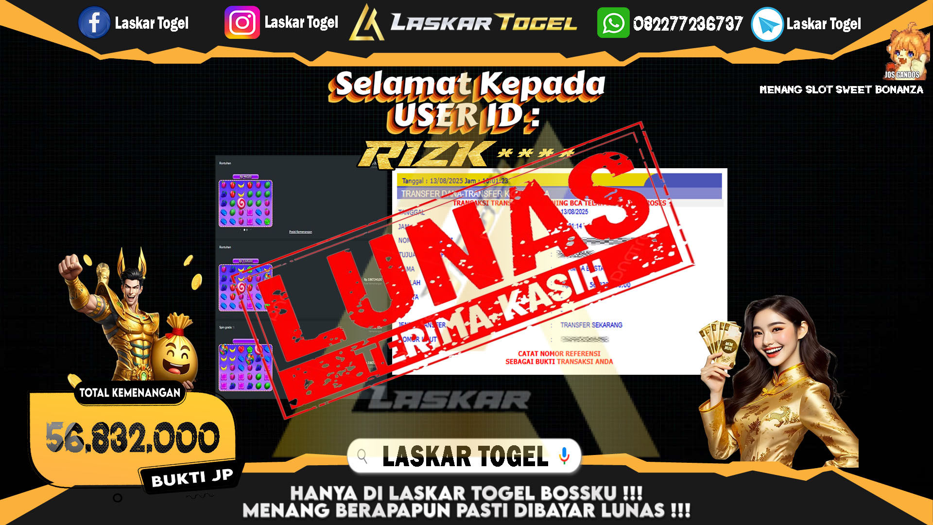 LASKARTOGEL JACKPOT SLOT SWEET BONANZA Rp.56.832.000.,- LUNAS