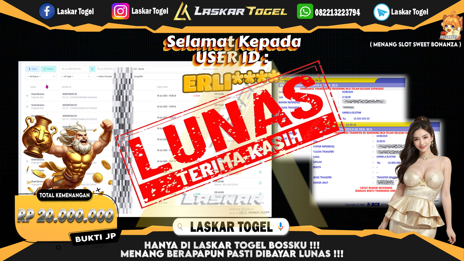 LASKARTOGEL JACKPOT SLOT SWEET BONANZA Rp.20.000.000.,- LUNAS
