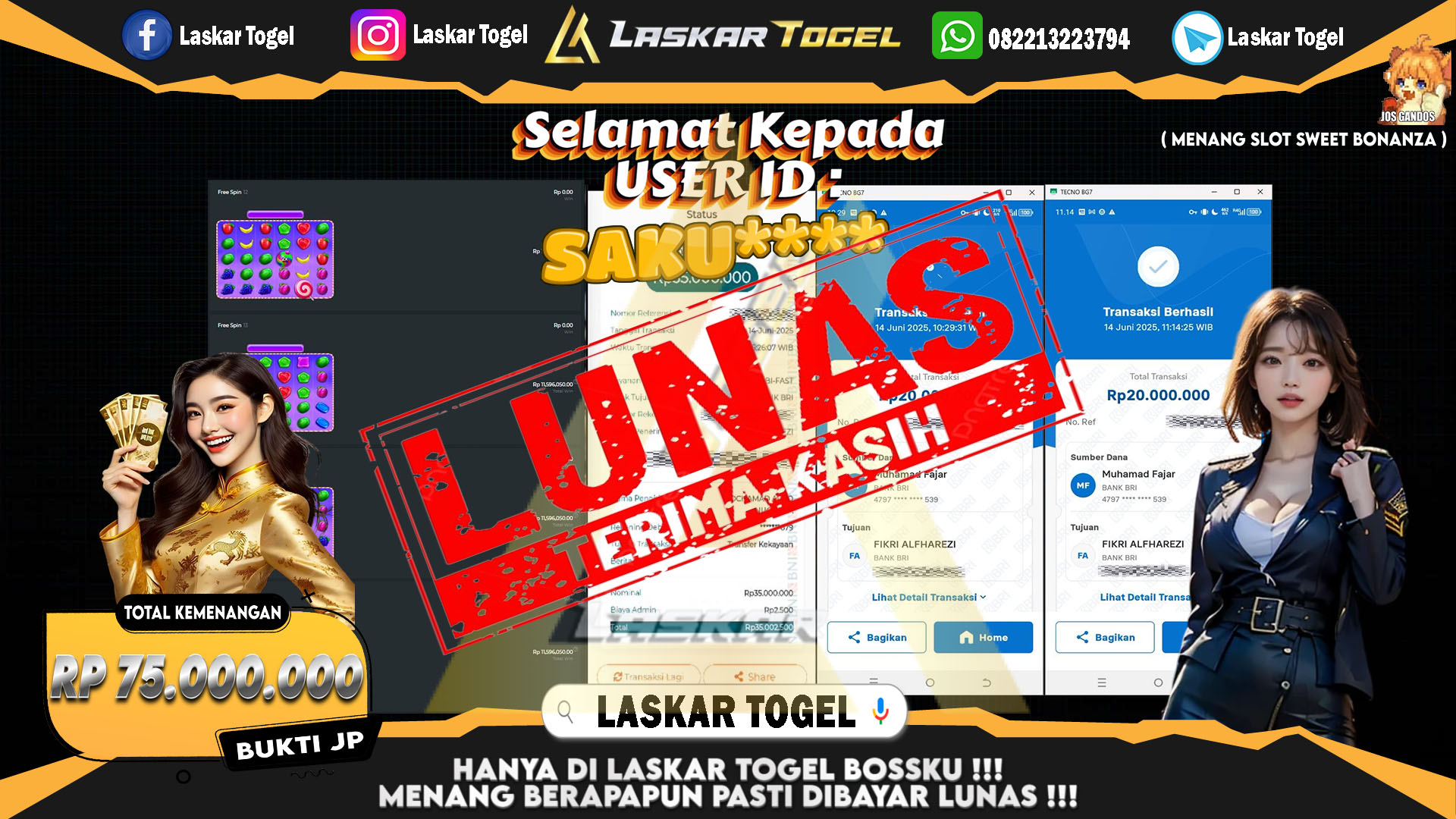 LASKARTOGEL JACKPOT SLOT SWEET BONANZA Rp.75.000.000.,- LUNAS