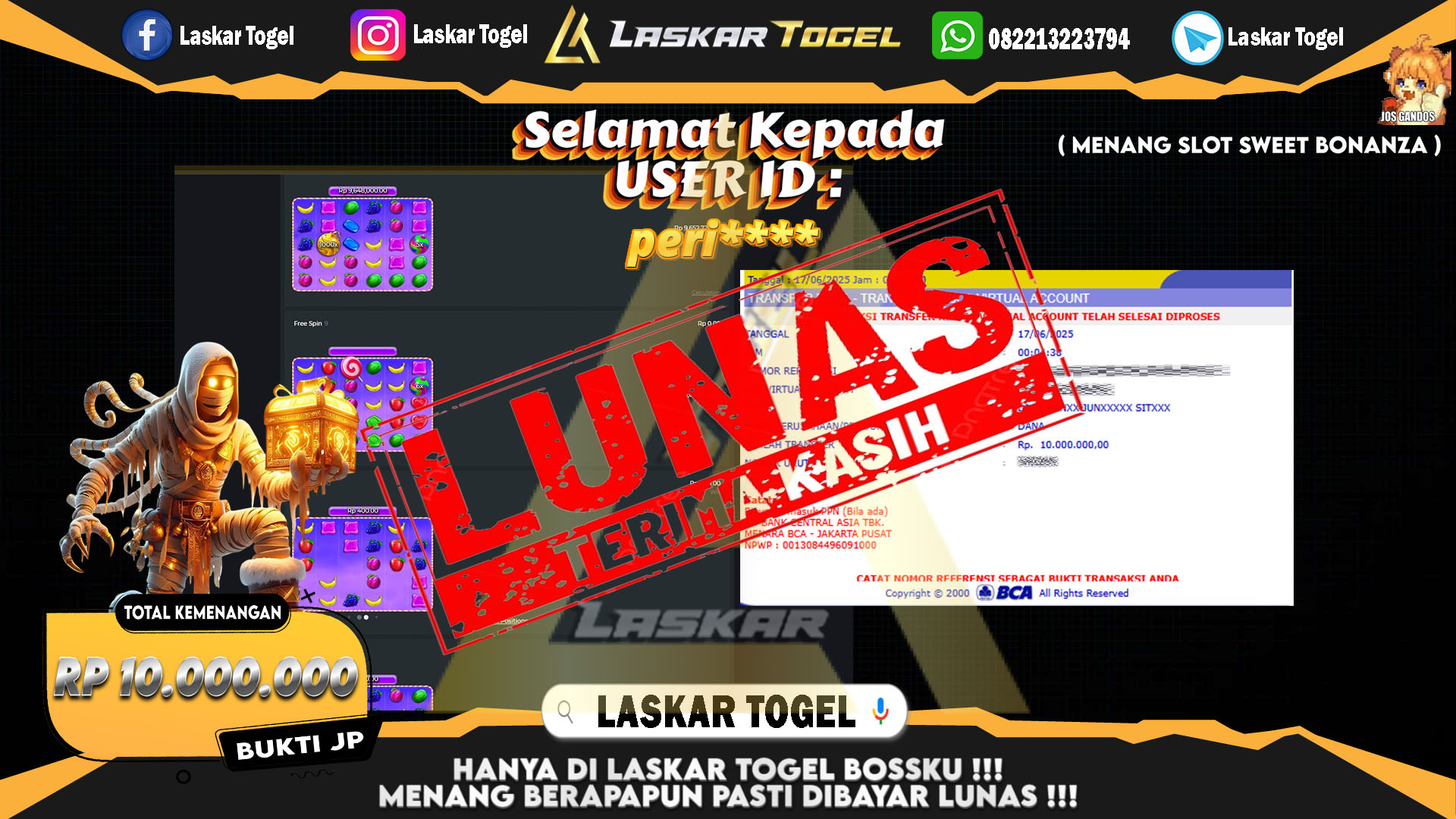LASKARTOGEL JACKPOT SLOT SWEET BONANZA Rp.10.000.000.,- LUNAS
