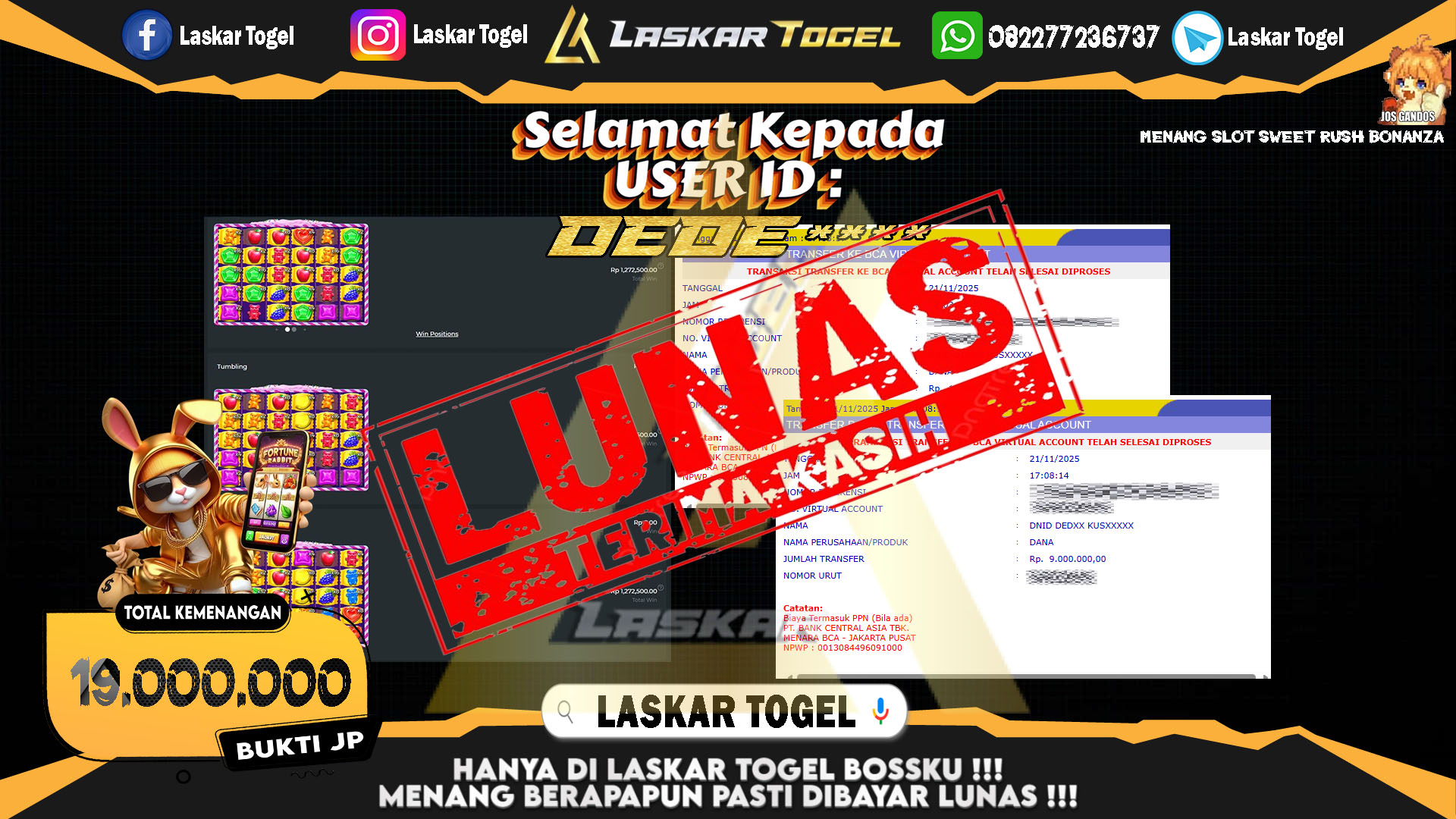 LASKARTOGEL JACKPOT SLOT SWEET RUSH BONANZA Rp.19.000.000,- LUNAS