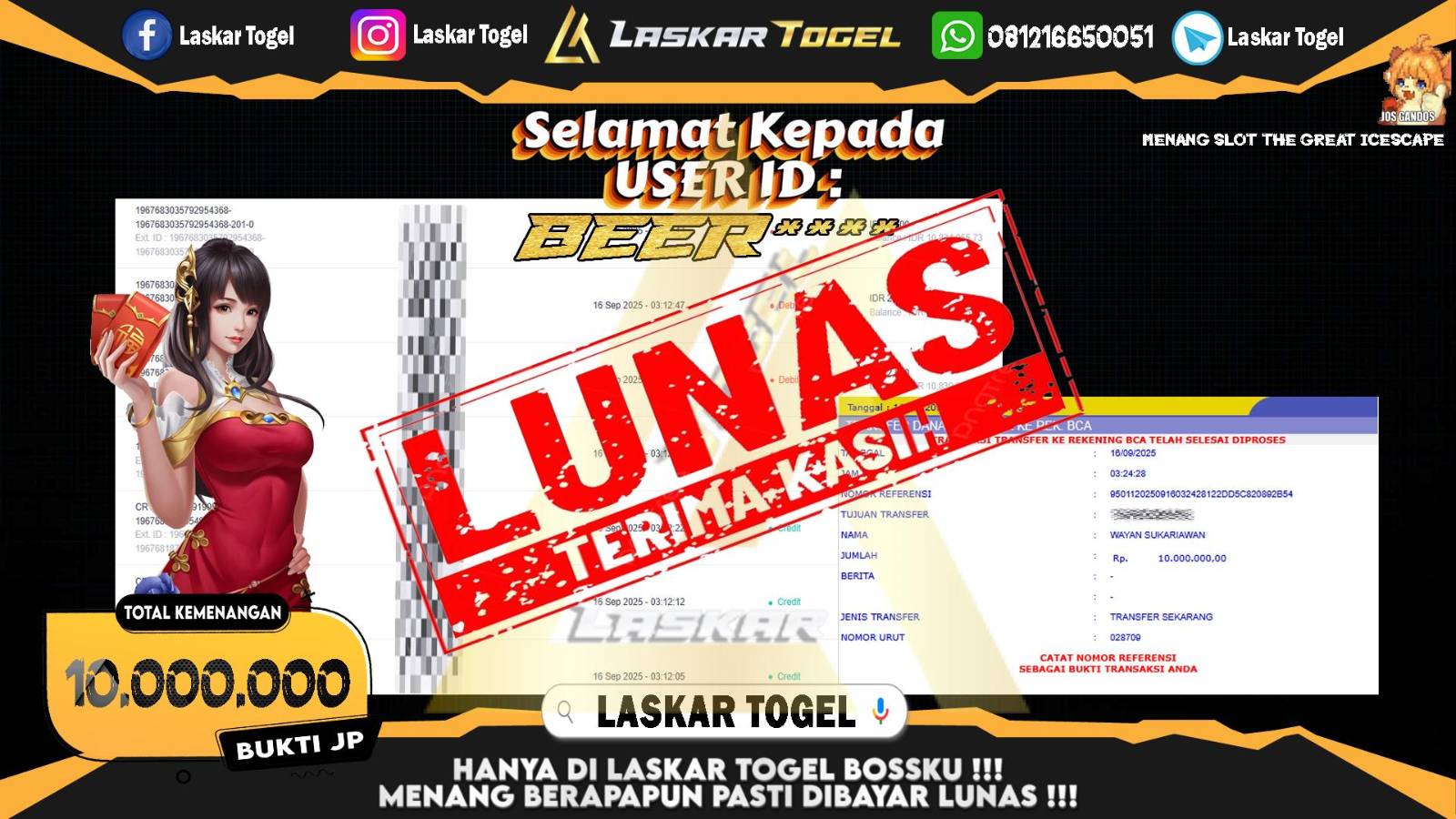 LASKARTOGEL JACKPOT SLOT THE GREAT ICE ESCAPE Rp.10.000.000,- LUNAS